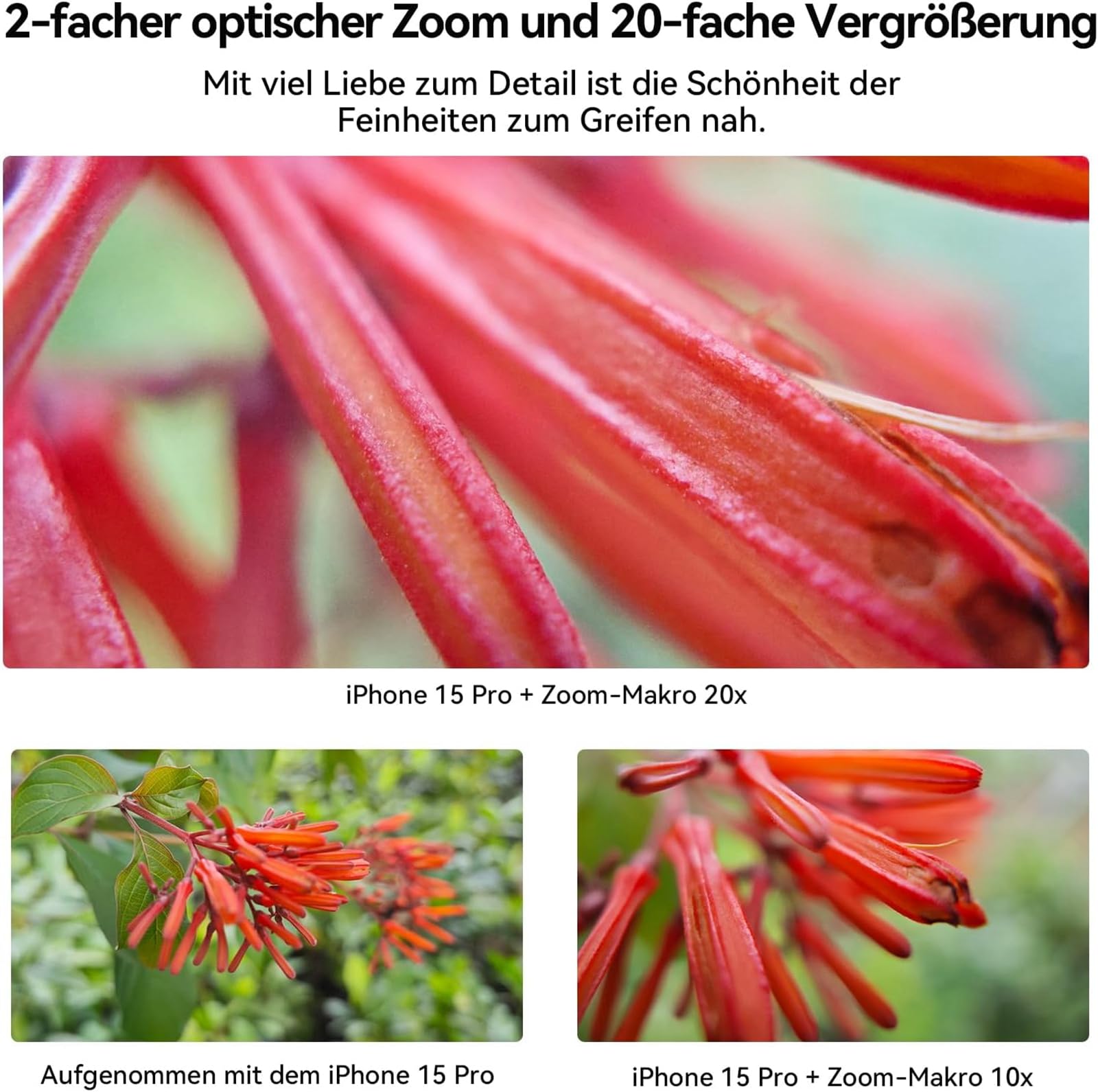 10X-20X Makroobjektiv,mit universellem Handy-Clip, Smartphone-Macro Lens, HD Zoom Handy Objektiv Geeignet für die meisten Smartphones (Schwarz-Z)