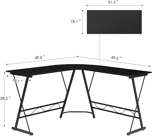 Miniatura 3 de ivinta Escritorio esquinero para computadora en forma de L, escritorio negro de oficina en casa de 49.6 pulgadas, escritorio moderno para juegos,