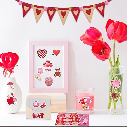 Miniatura 5 de SEPGLITTER Calcomanías de corazón, 40 hojas de calcomanías de corazón para el aula, calcomanías para el día de San Valentín para niños y niñas,