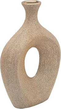 Scratched Oval Decorative Vase with Cut-Out, Gold, 13"