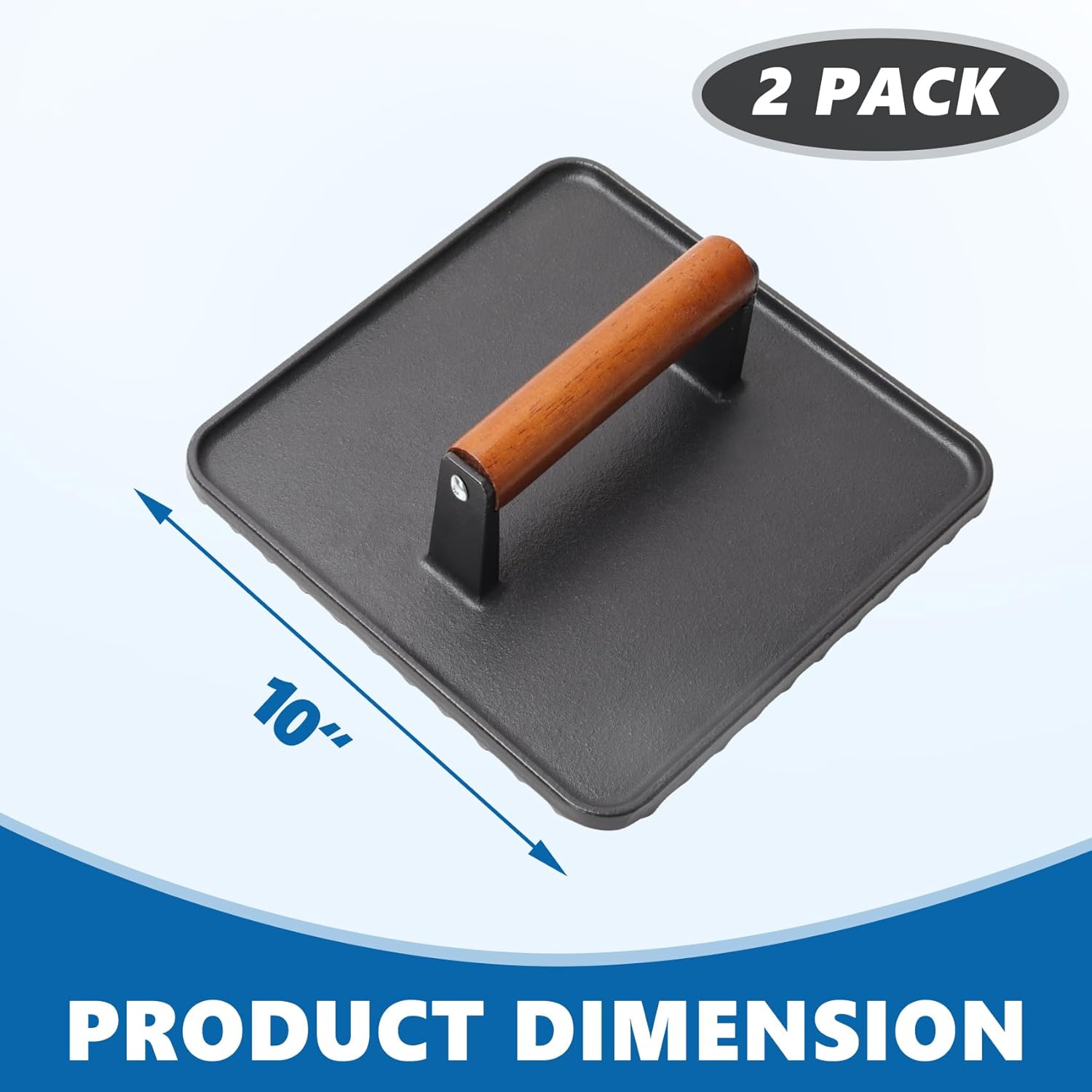 SafBbcue 10" Square Cast Iron Burger Press Smash Burger Griddle Weight Press for Blackstone, Pitboss, Camp Chef Flat Top Grills Accessories, Bacon Press for griddle for Grill Cooking Accessories, 2PCS