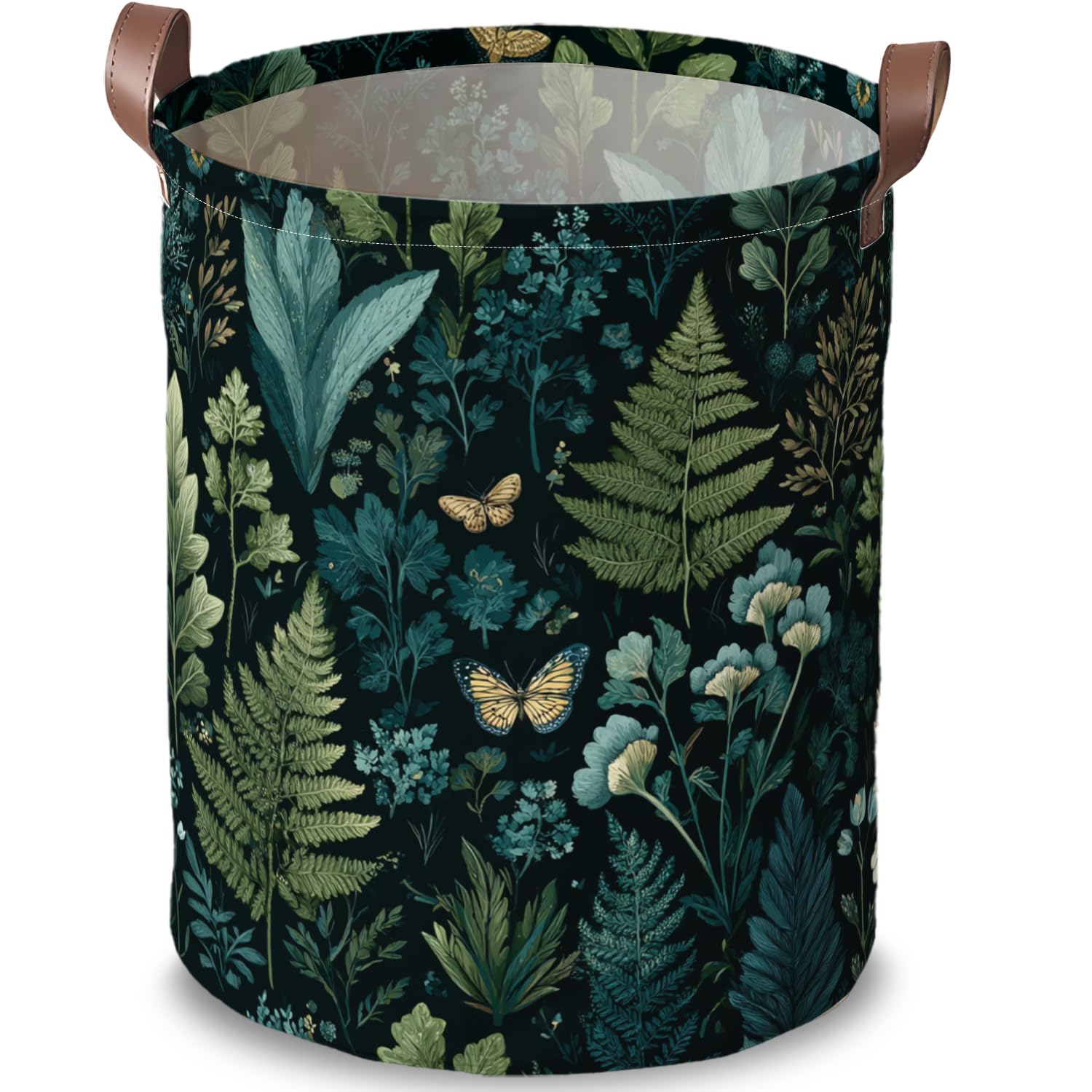 Dark Botanical Laundry Basket, Funky Oxford Cloth Hamper, 15.75x19.7in