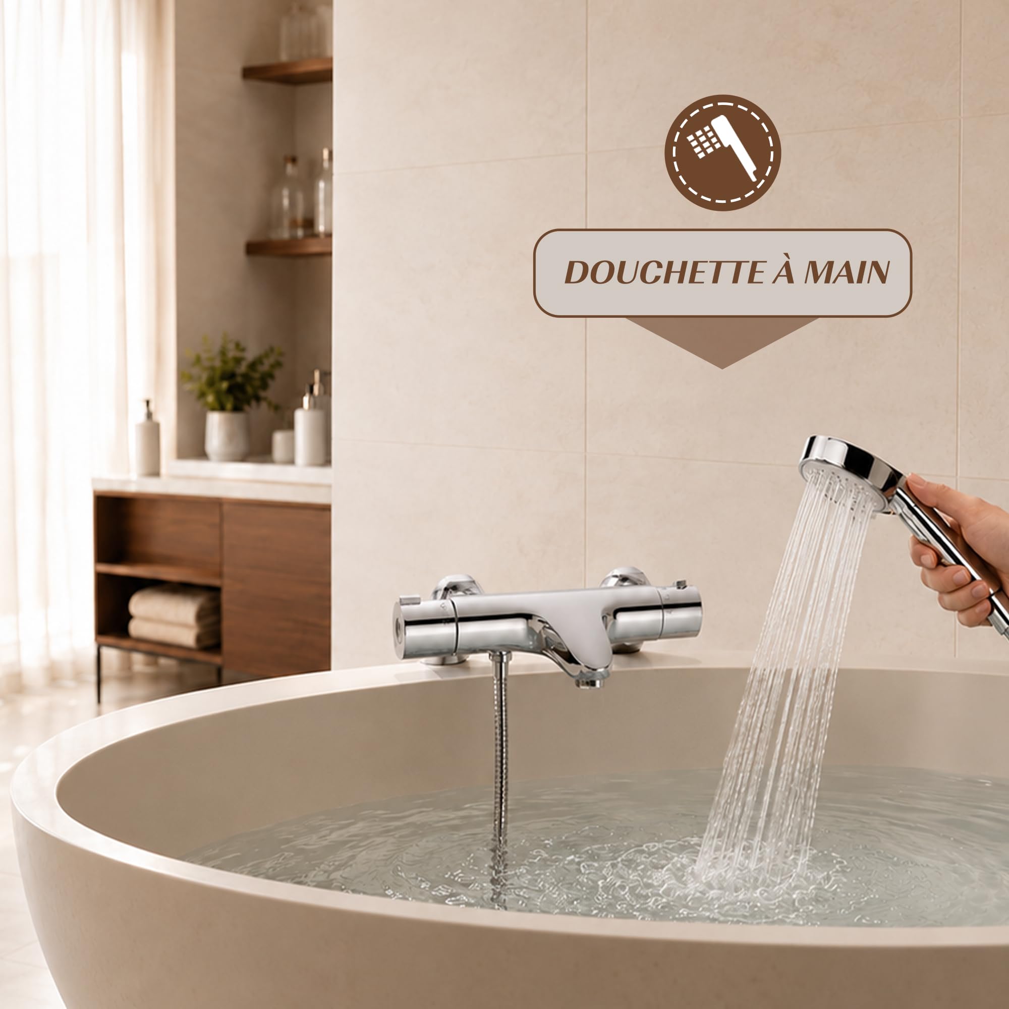 MORADO Mitigeur Baignoire Thermostatique,Robinet de baignoire avec arrêt de sécurité à 38°C,Chromé