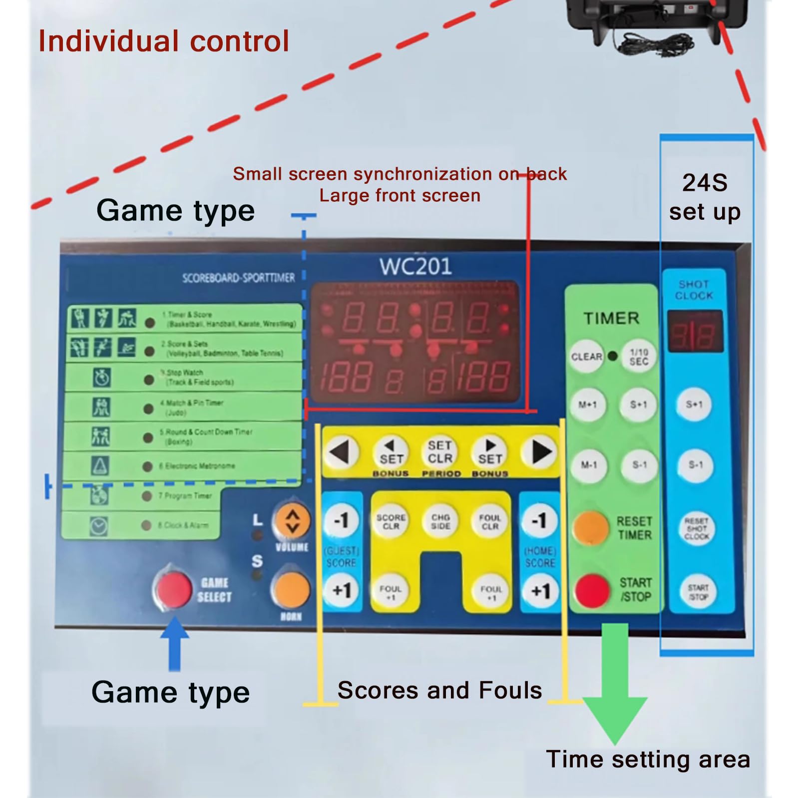 Tabellone Segnapuntielettronico a LED per Pallacanestro,tabellone Segnapunti da Tavolo WiFi con Display Posteriore,impostazione 24S E Allarme Cicalino,luminosità 800 Mcd,distanzavisione 328piedi