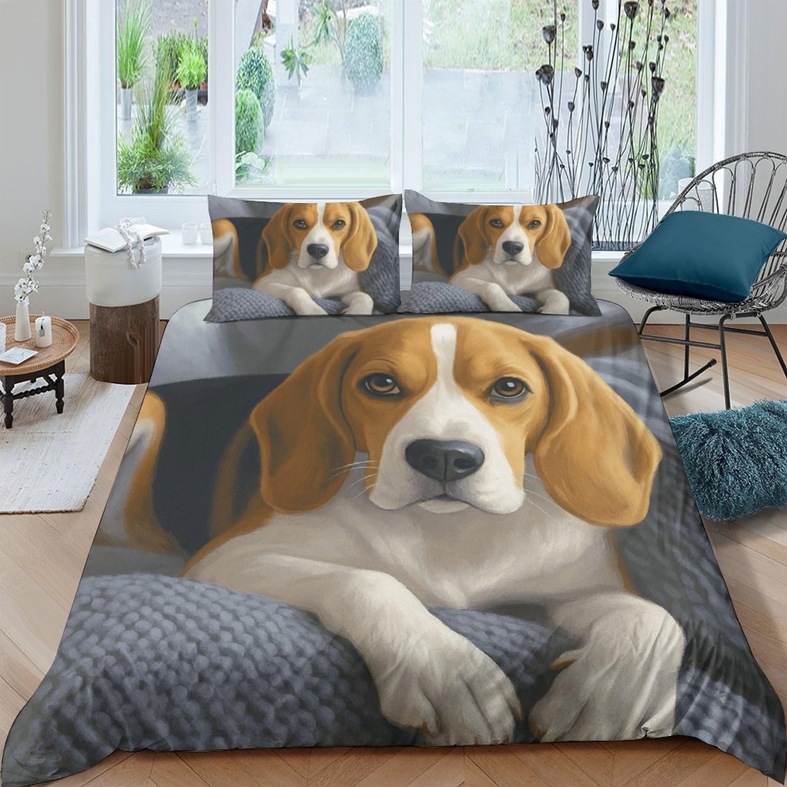 Ctjqhvkz Style-4 3D Printed Beagle Dog Fitted Sheet Microfiber Soft Brown White Puppy Bed Cover For Bedroom Decor Mattress Protection Single（135X200cm）