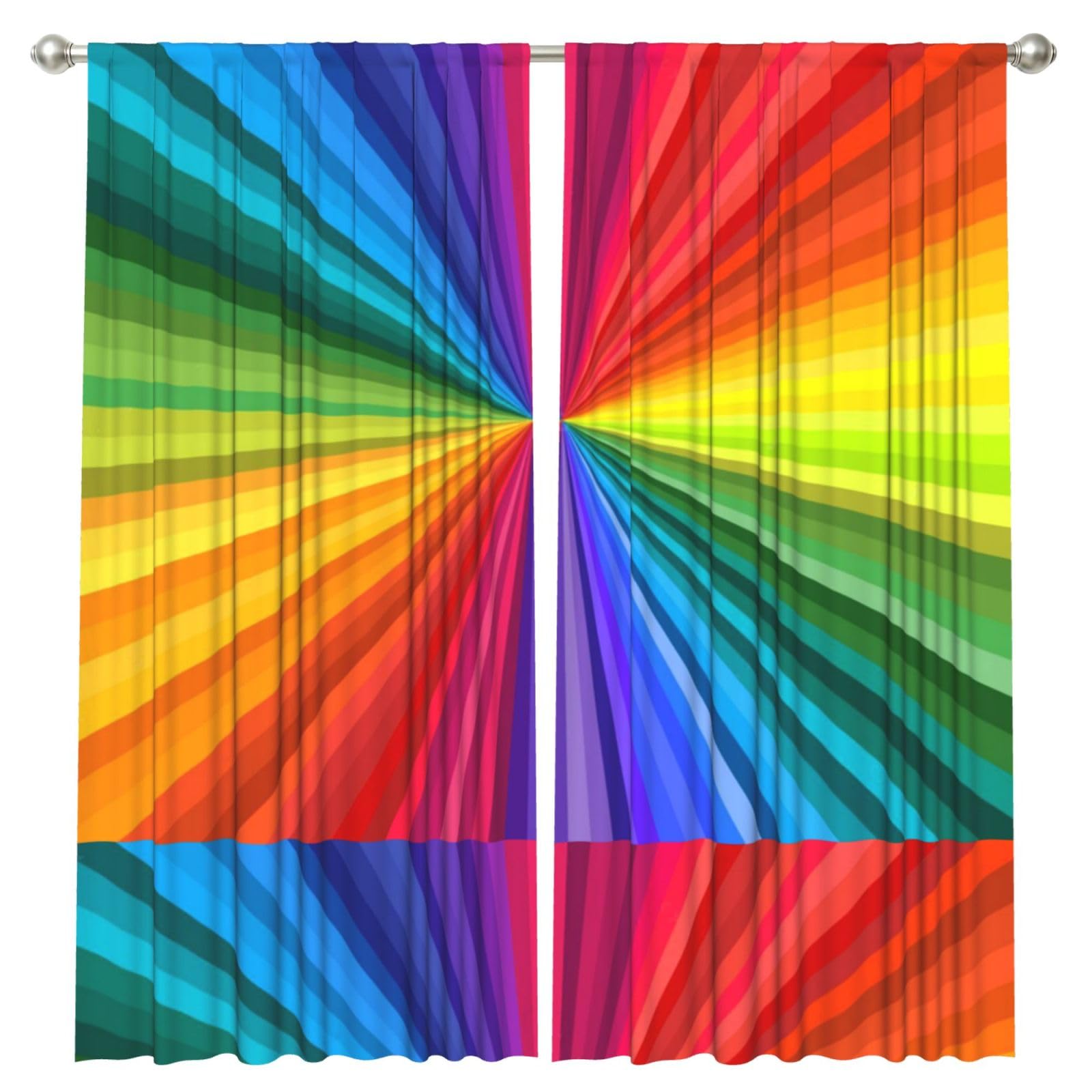 InOmak Rainbow Colored Swirls, 2 Panels Window Curtains 52 x 84 Inch Blackout Curtains for Living Room Bedroom