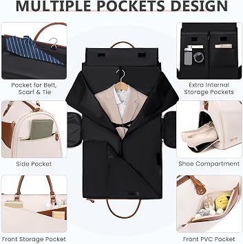 Joyrally Convertible Garment Duffle Bag for Women, 40L Carry-On, Beige