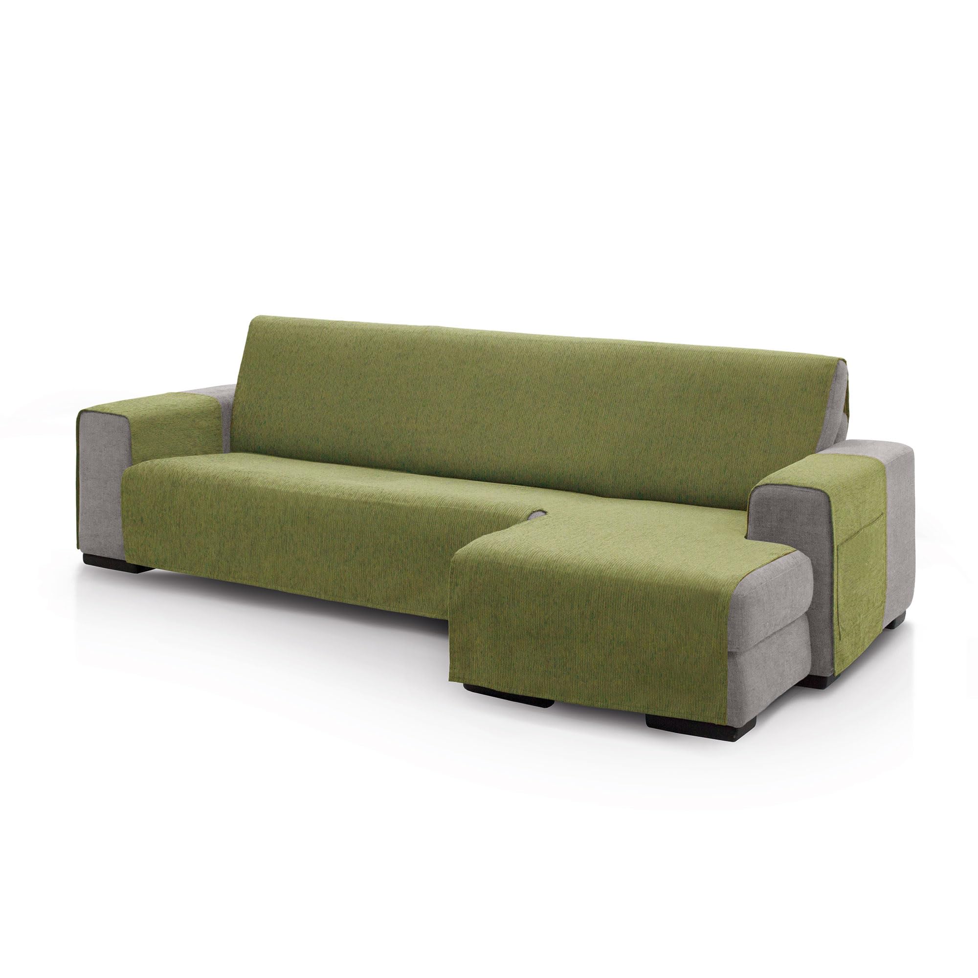FAVERTI® Cubre Sofá Chaise Longue Brazo Derecho 240 (Visto de Frente) | Modelo PEGO | Verde | Chenilla Tacto Extra Suave, Protector Chaise de Calidad Hecho en España con Material Reciclado