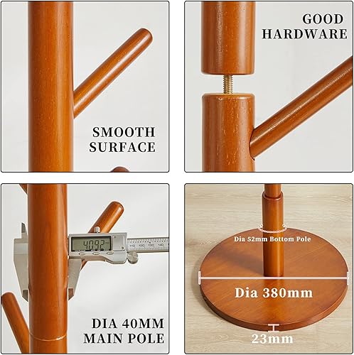 Miniatura 10 de Perchero independiente, árbol de abrigo con 2 varillas principales y diseño estable, percheros para colgar abrigos, ropa, trajes, chaqueta, fácil de