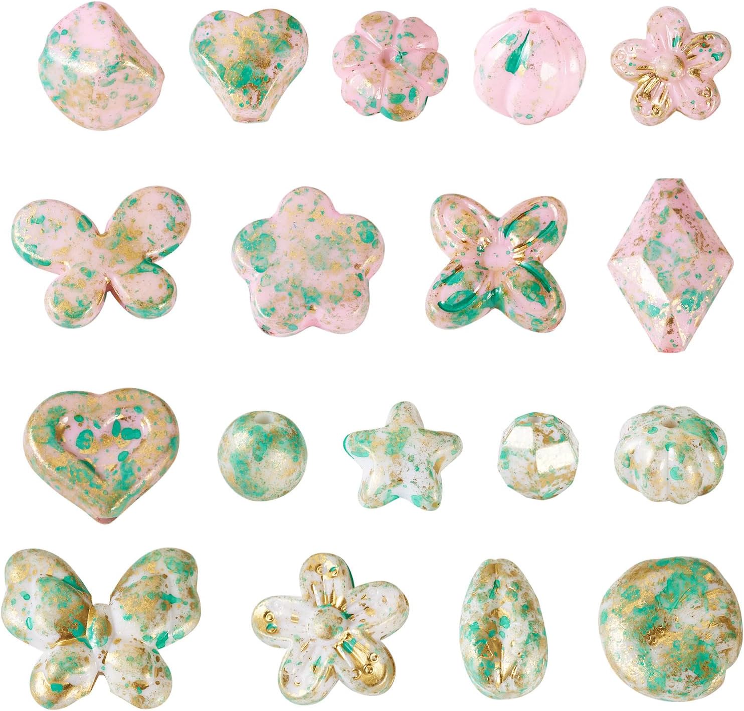 KISSITTY 92pcs Assorted Vintage Golden Metal Enlaced Acrylic Beads Opaque Bohemia Loose Spacer Beads Bulk Flower Heart Star Butterfly Mixed Shapes for DIY Jewelry Making Bracelet Necklace Earring - Image 8