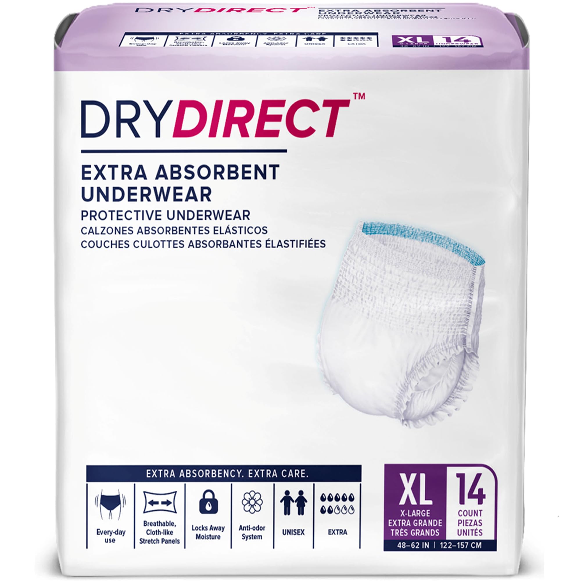 Dry Direct Extra Protective Underwear, Soft Cloth-Like Adult Diapers, All Day Disposable Incontinence Protection - X-Large (Pack of 14)