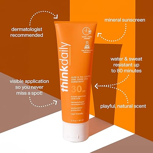 Miniatura 3 de Think Loción de protección solar mineral SPF 30 de aloe y hojas de té - Crema solar segura, natural, resistente al agua - Protección solar vegana de