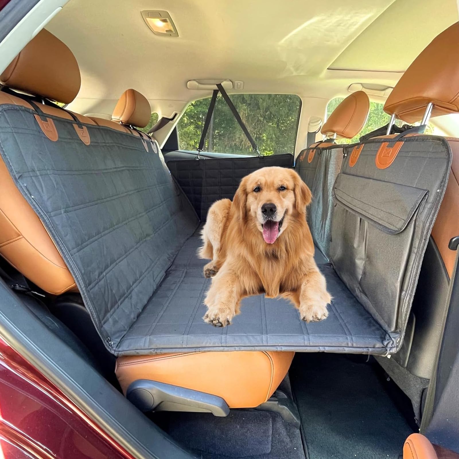 Prolunga per Sedile Posteriore per Cani, Amaca per Cani con Fondo Rigido Impermeabile Supporta 287 Libbre, Letto per Sedile Posteriore Staccabile con Finestra in Rete,Nero