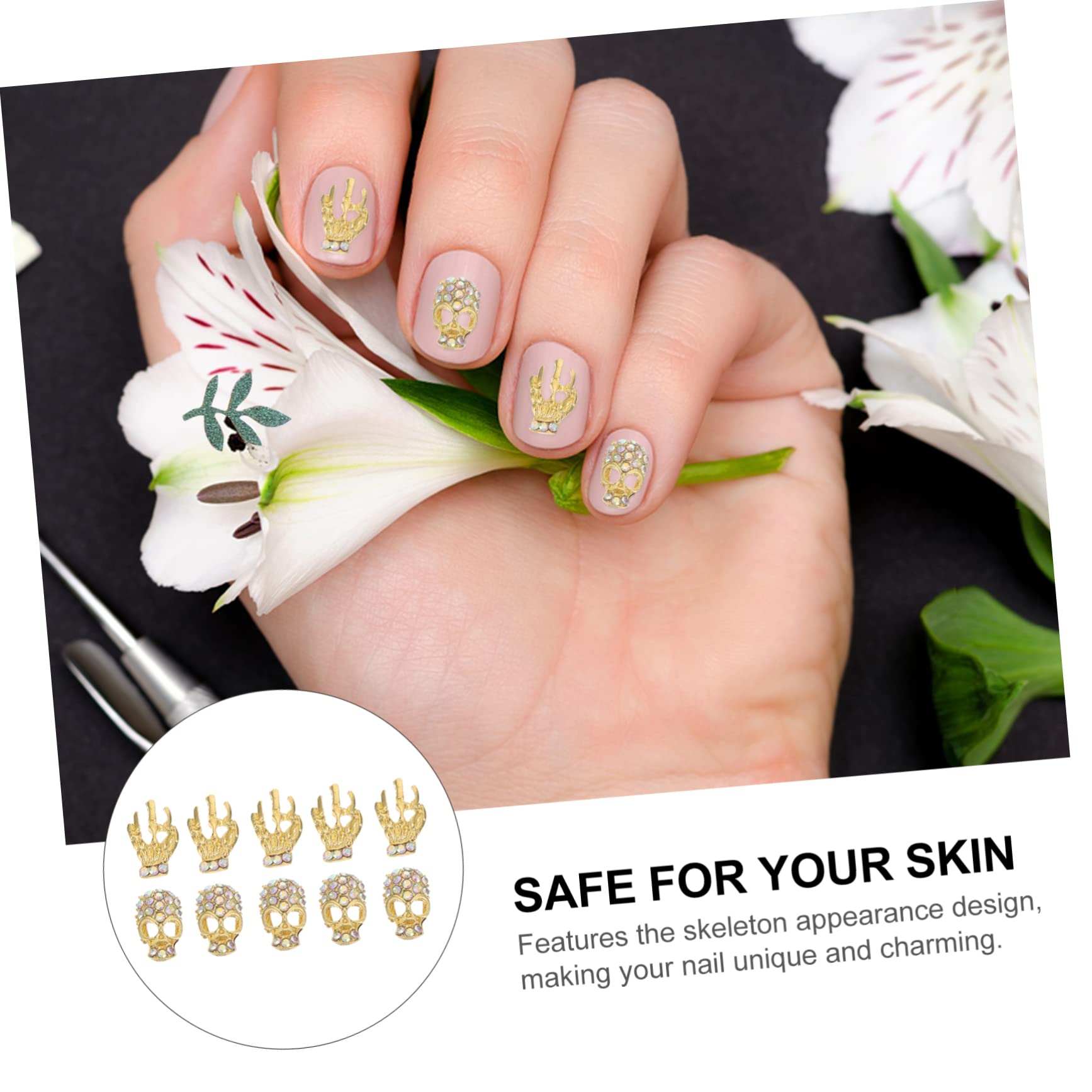 40 Pezzi Trapano per Unghie con Teschio Decorazioni per Unghie Decorazione delle Unghie Gemme per Nail Art Accessori per Unghie Gioielli con Teschio per Unghie Strass CIO