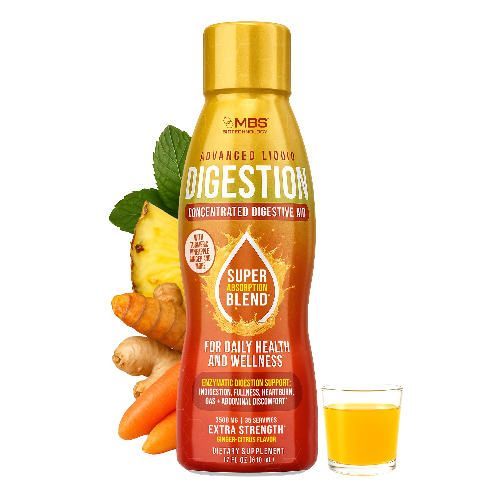 Advanced Liquid Digestion – Concentrated Daily Digestive Aid with Enzymes, Turmeric, Ginger & Fiber – Bloating Relief, Gut Health & Nutrient Absorption Support – 17oz Liquid
