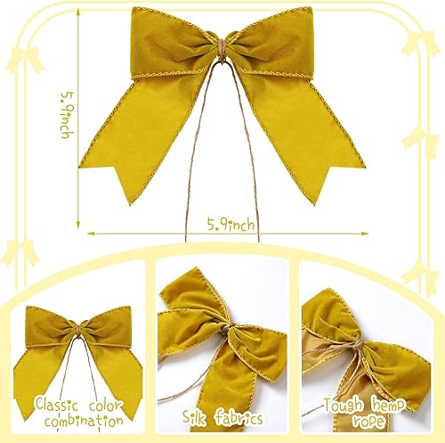 Miniatura 17 de WILLBOND 12 lazos decorativos de terciopelo de arpillera a cuadros de búfalo para coronas para envoltura de regalo, decoración de fiesta de Navidad