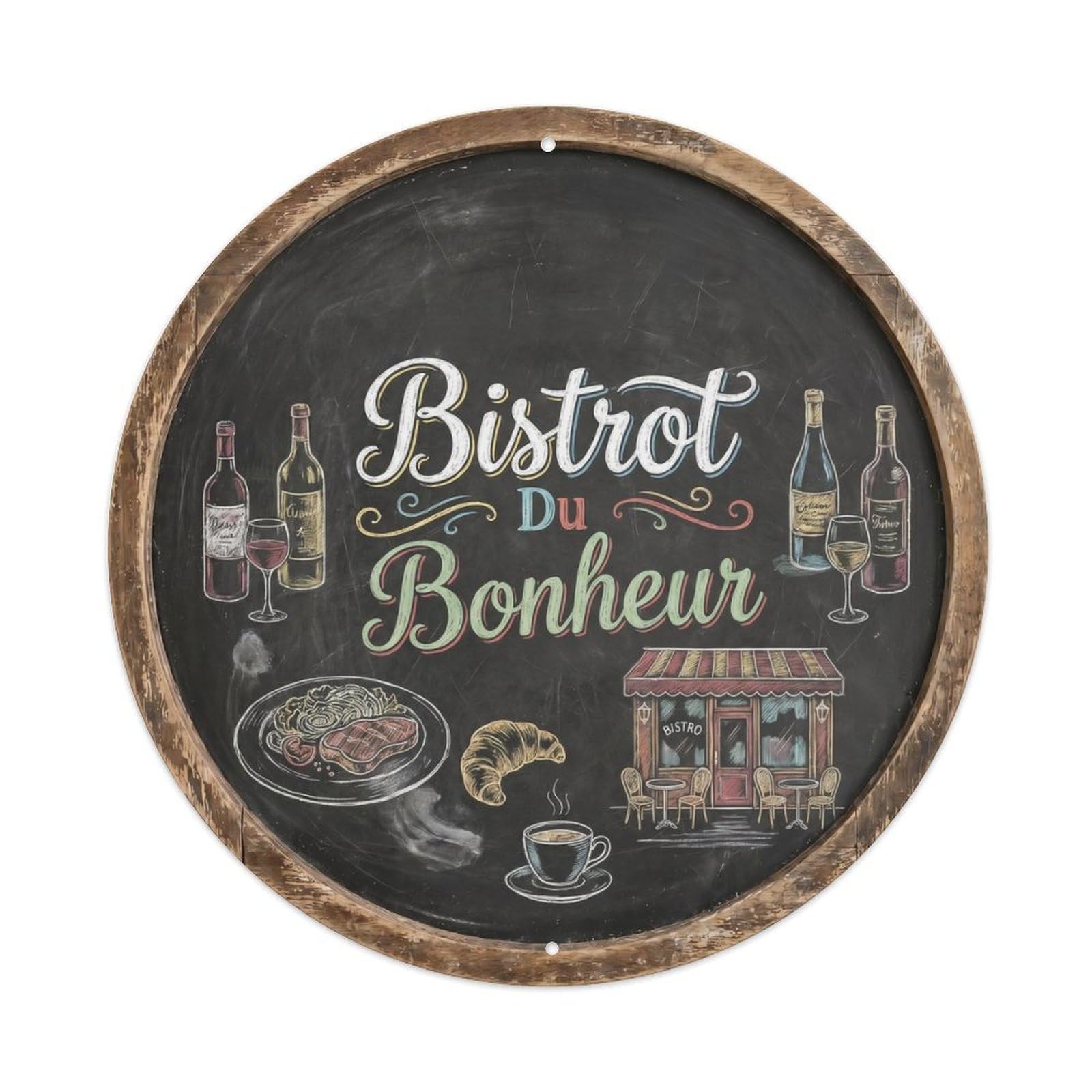 Bistrot Du Bonheur French Bistro Quote Slate Metal Tin Sign