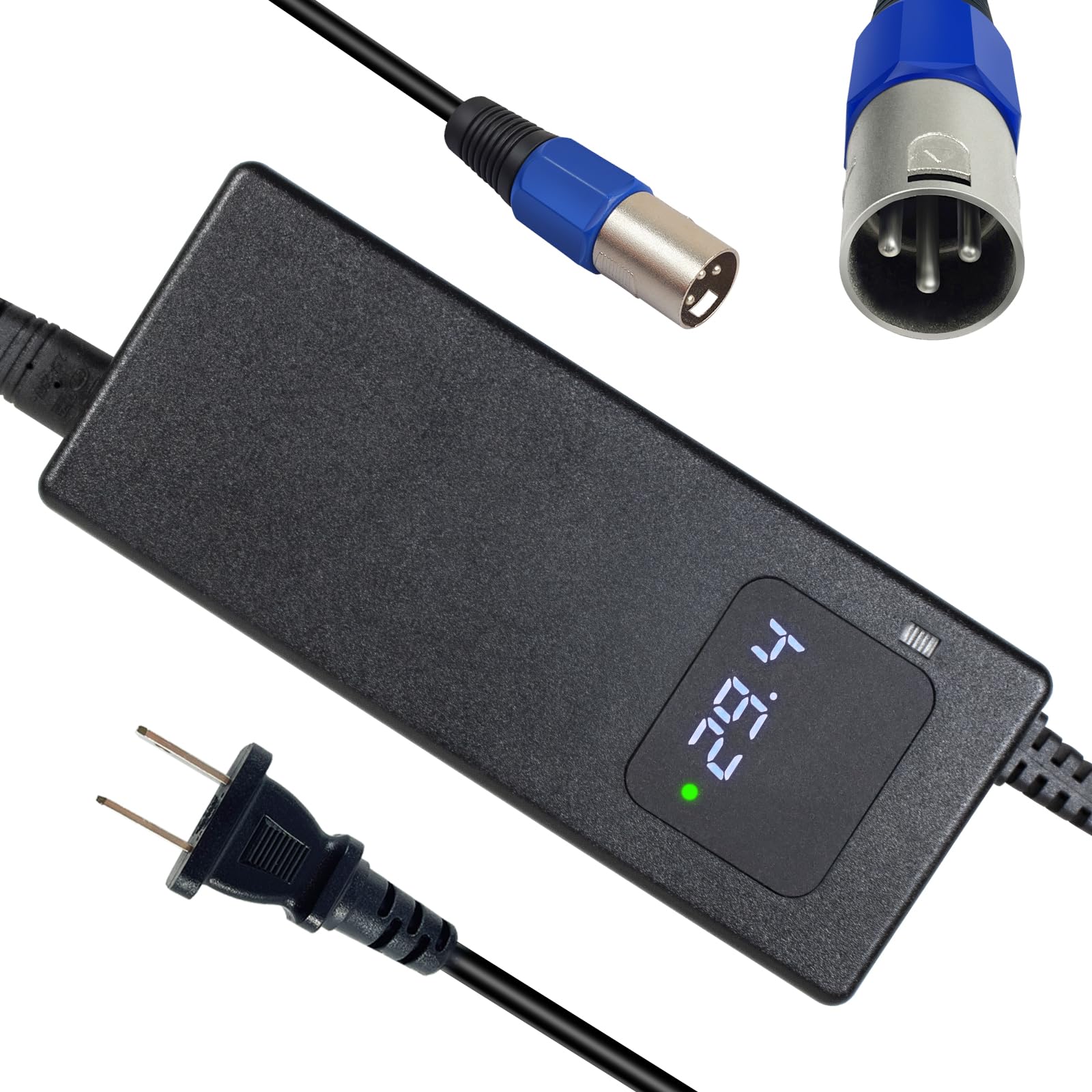 YZPOWER 24V Lithium Battery Charger 3 Pin Male XLR Connector 29.4V 4A Power Charger Adapter Built-in Fan for Cooling