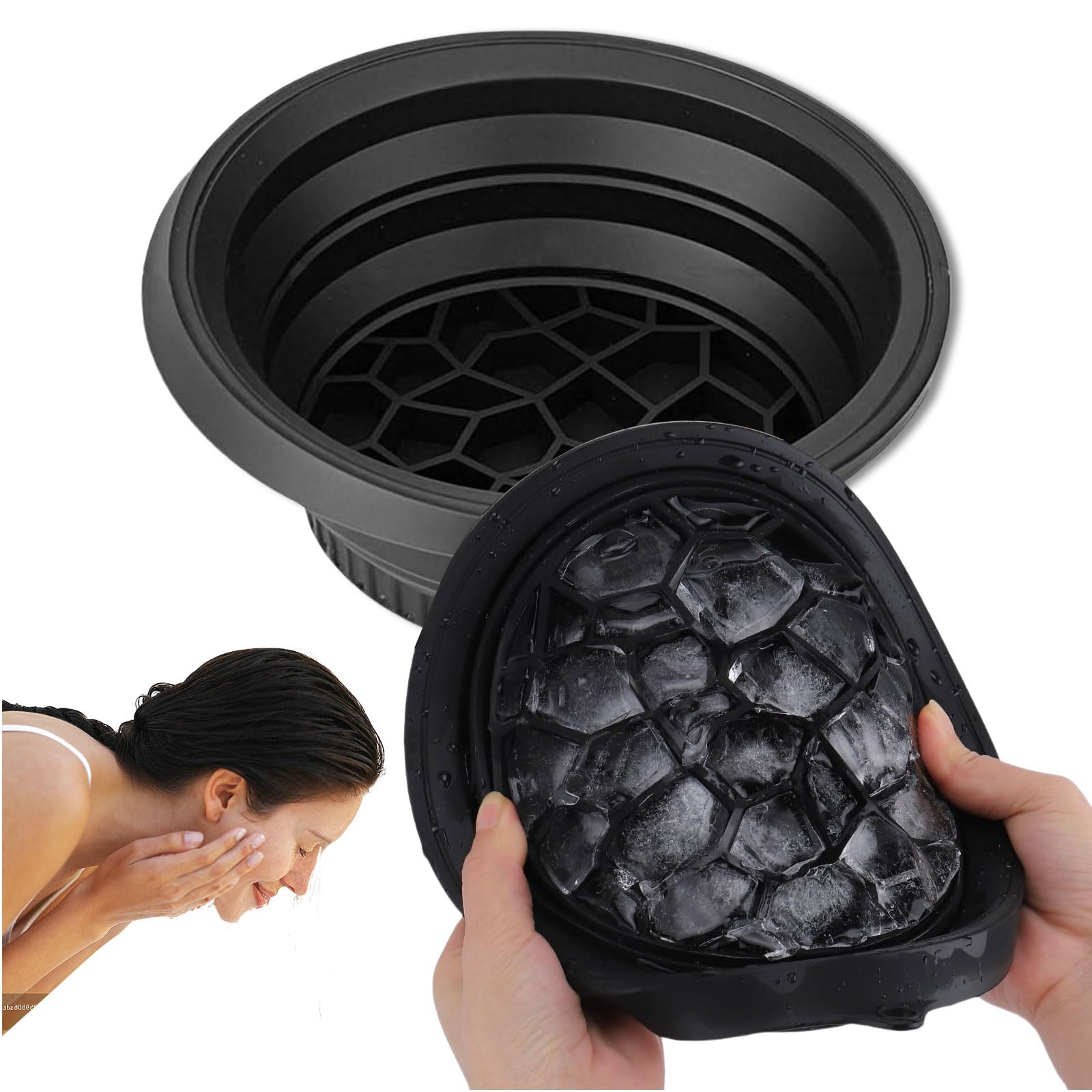 Bol pour Glace avec Compartiment à Glace intégré, Silicone Pliable, Bol de plongée pour Le Visage pour raffermir la Peau et soulager l'acné (Noir)