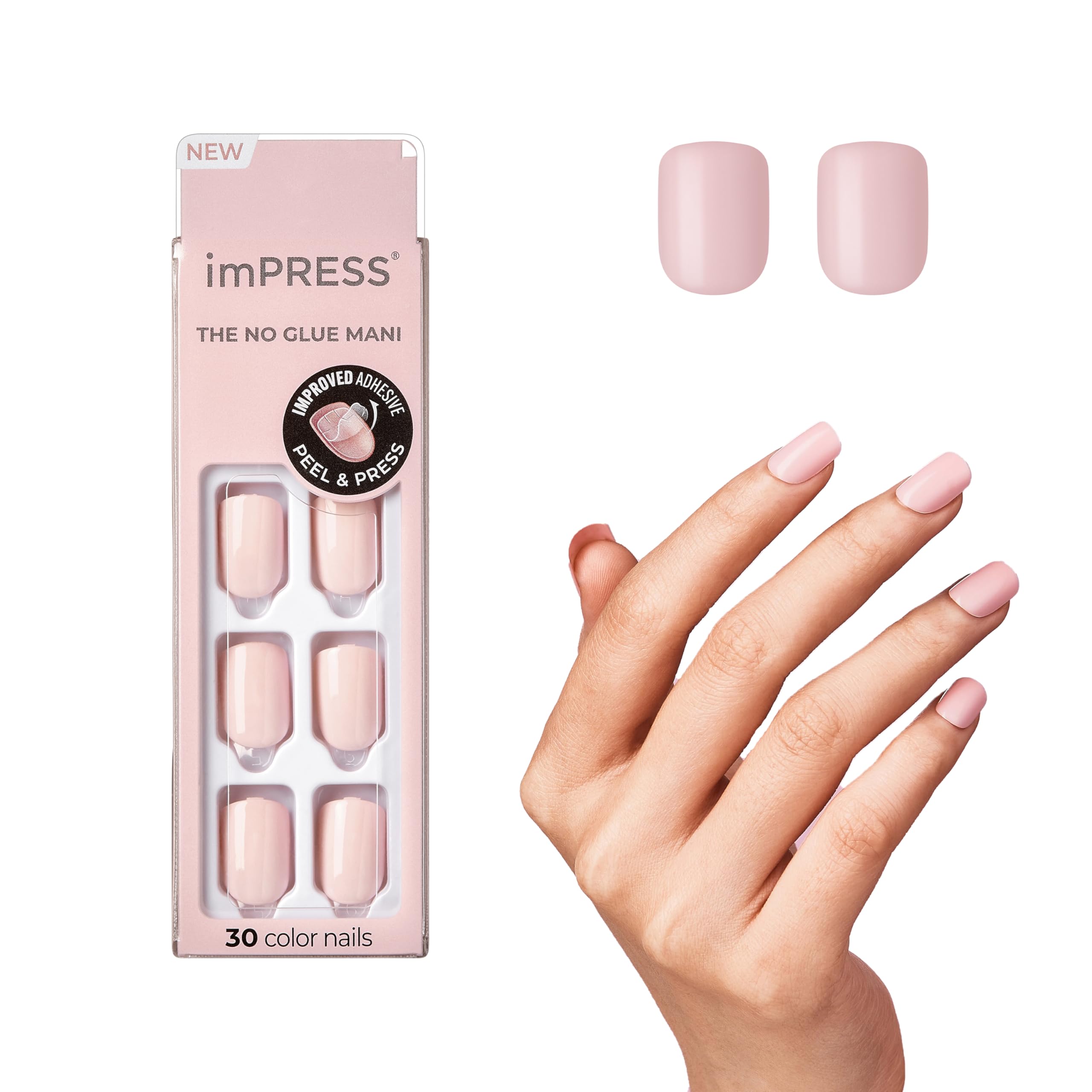 KISS imPRESS Color Gel Nail Kit, Pick Me Pink, with PureFit Technology, Polish-Free Colour Mani, Includes Prep Pad, Mini File, Cuticle Stick, and 30 Fake Nails