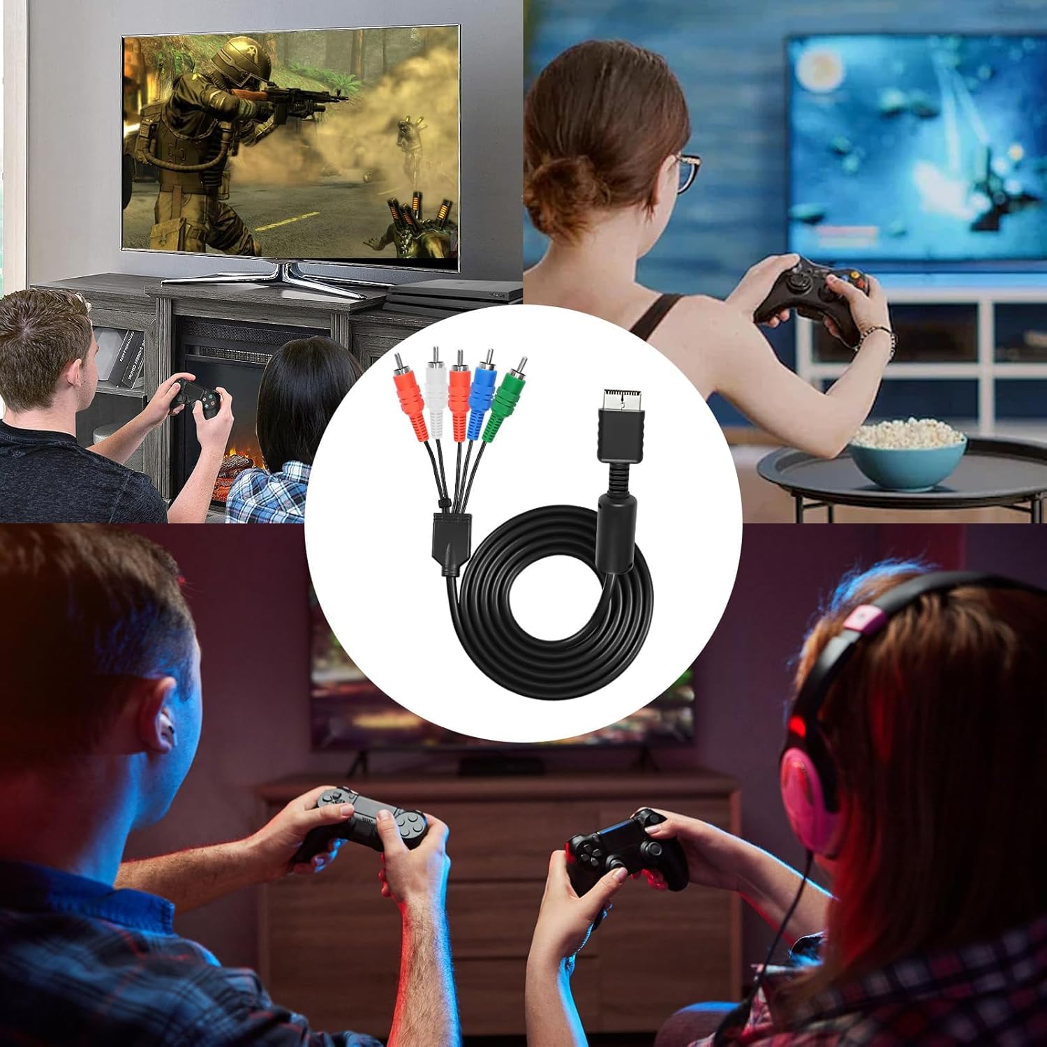 XMSJSIY Component AV Cable for PS2 PS3 AV HDTV Wire Multi Out Video Audio Cable YPbPr Component for Playstation2/3 HDTV EDTV Connector Cord - 1.8M