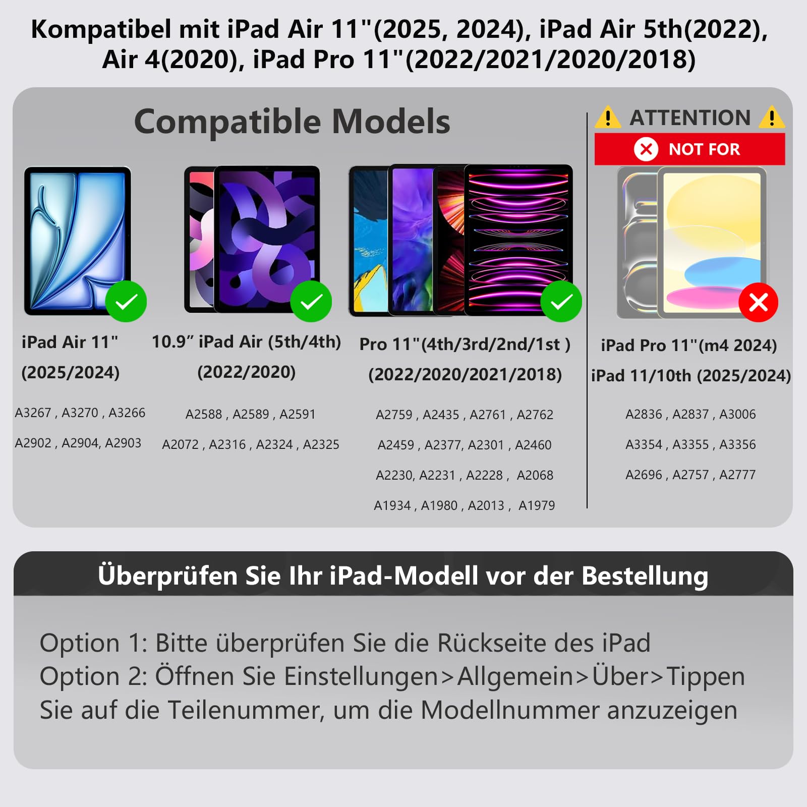 Magic Keyboard für Air 11 Zoll (M2 2024/M3 2025/M4 2026)&iPad Pro 11“ (1/2/3/4th) und 10.9“ Air 5/4th Gen Hülle mit Tastatur, Bluetooth, USB-C Ladefunktion, integriertes Trackpad, QWERTZ-Deutschlayout