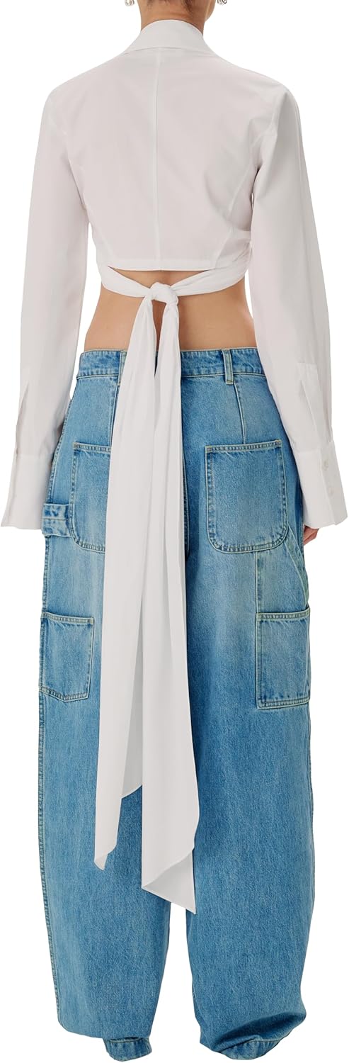 Ronny Kobo Womens Palmer Cotton Poplin Crop Top - Image 3