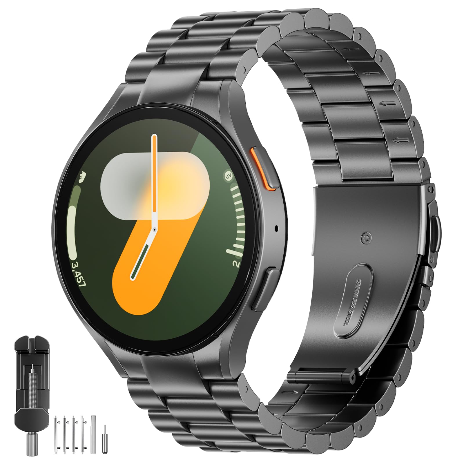 SUNDAREE No Gap Cinturino Compatibile con Samsung Galaxy Watch 7 44MM 40MM/Watch 6 Claissc 47MM/5 Pro 45MM,Uomo Metallo Acciaio Orologio Cinturini Band per Watch FE/6/5/4 46MM 43MM 42MM,Grigio