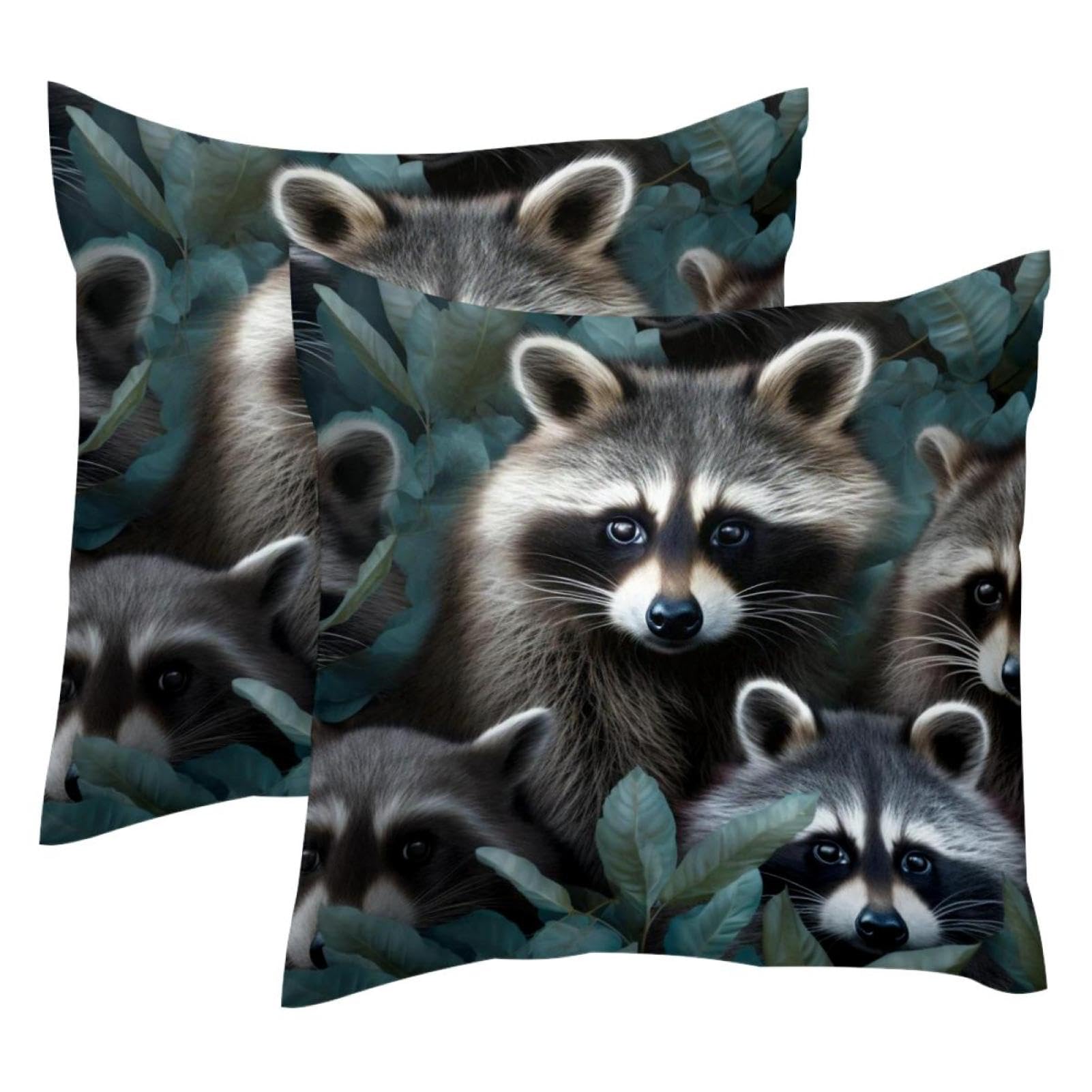 Housses de coussin motif ratons laveurs en velours 50x50 cm pour salon cocooning