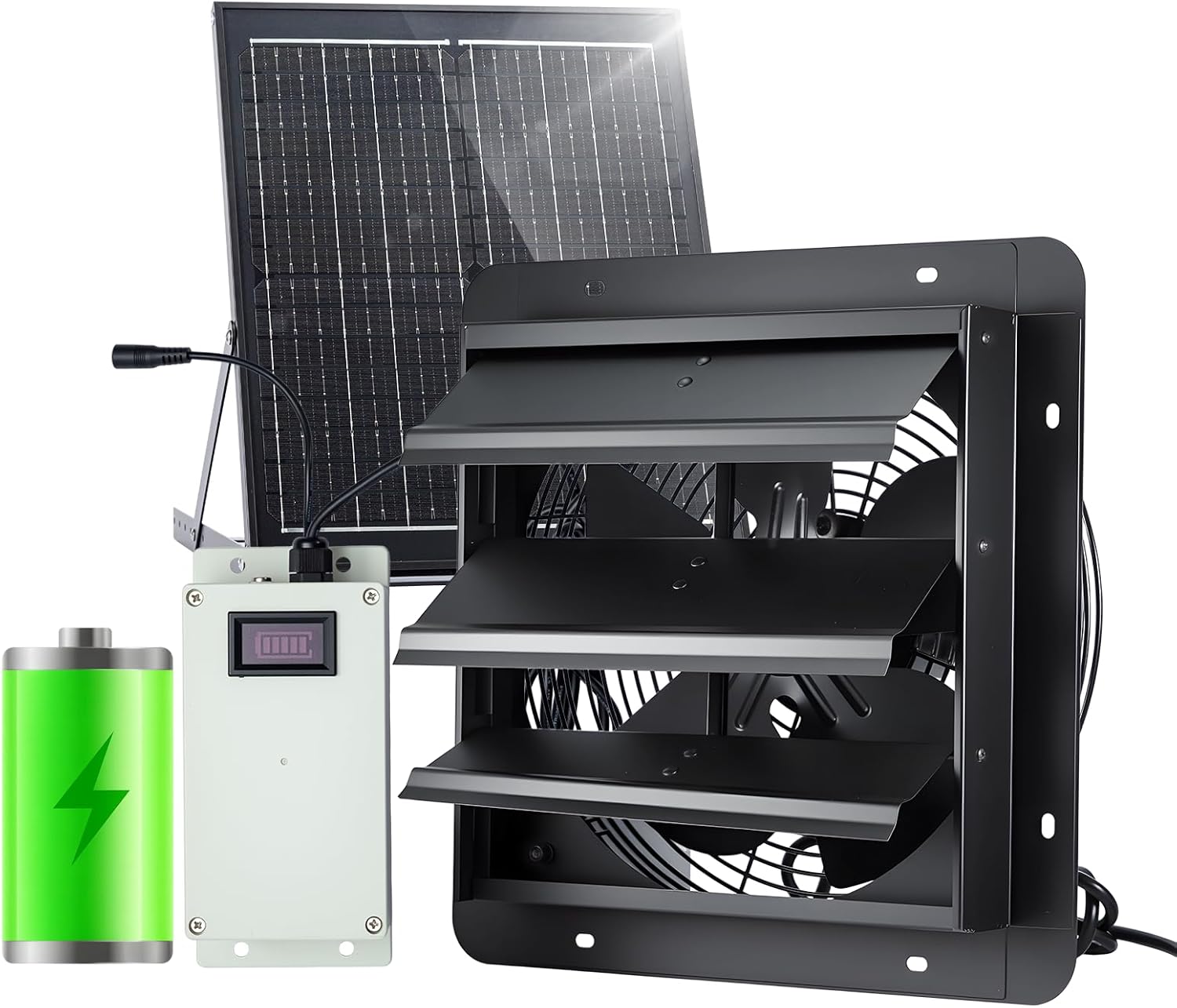 GROWNEER Photo voltaic Powered Exhaust Fan, 30W Photo voltaic Panel+12″ Excessive Velocity Photo voltaic Powered Followers with Energy Adapter, Waterproof Photo voltaic Fan with Bracket for Shed, Rooster Coop, Greenhouse, Attic