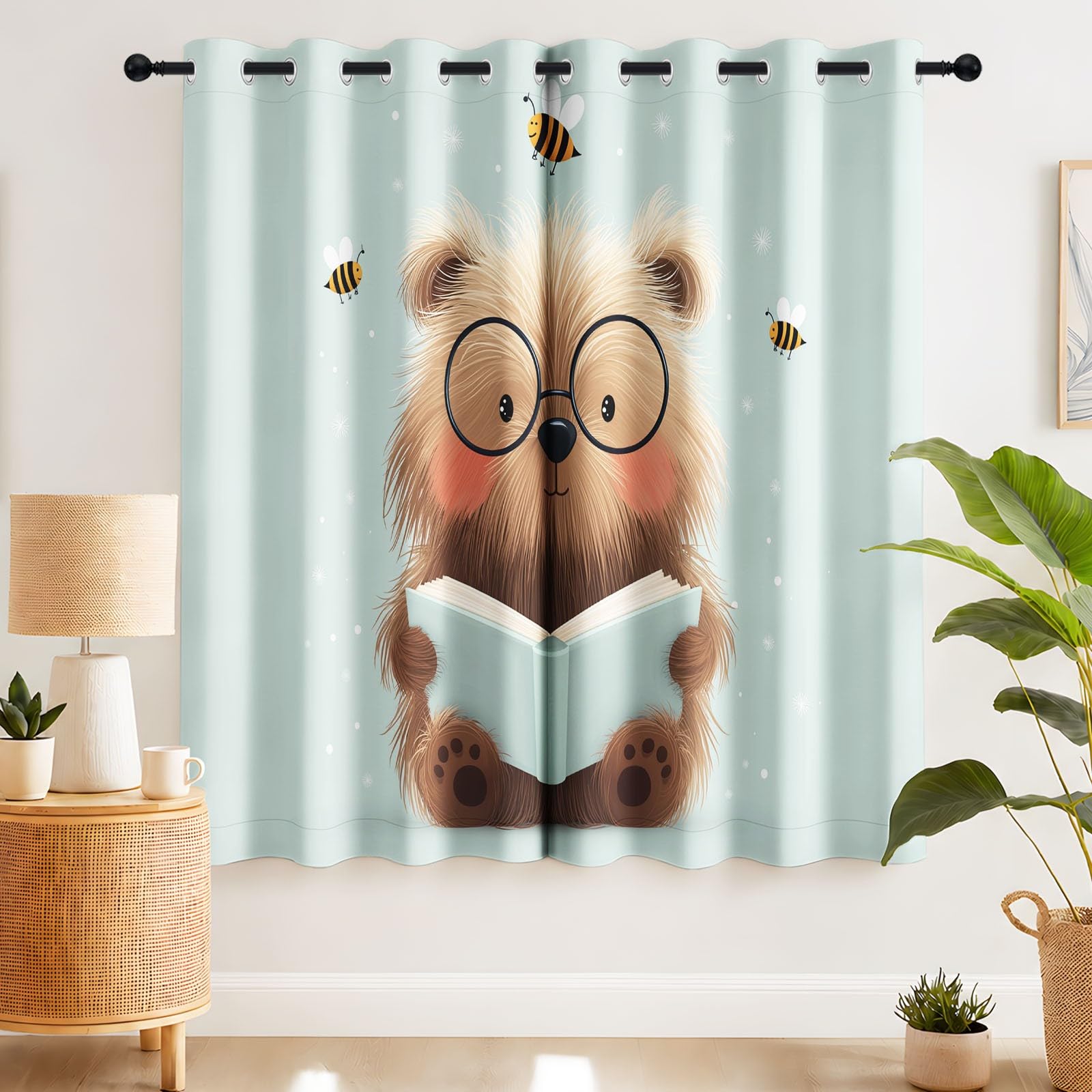 Generisch Tende oscuranti con animali, motivo: orsetto, protezione dal calore, 140 x 260 cm (larghezza x altezza), con occhielli, per soggiorno