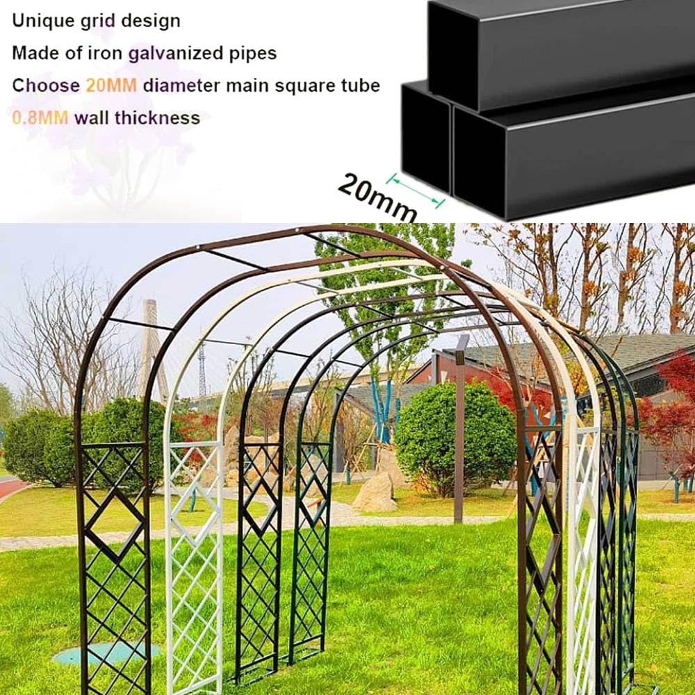 Metalowy łuk ogrodowy, stabilna altana różana z kratką do roślin pnących, łuk ślubny na trawnik, ogród, taras, szerokość: 140 cm, 180 cm, 200,7 cm, 221 cm, 241 cm, 261 cm, 280 cm, 299,7 cm, 320 cm