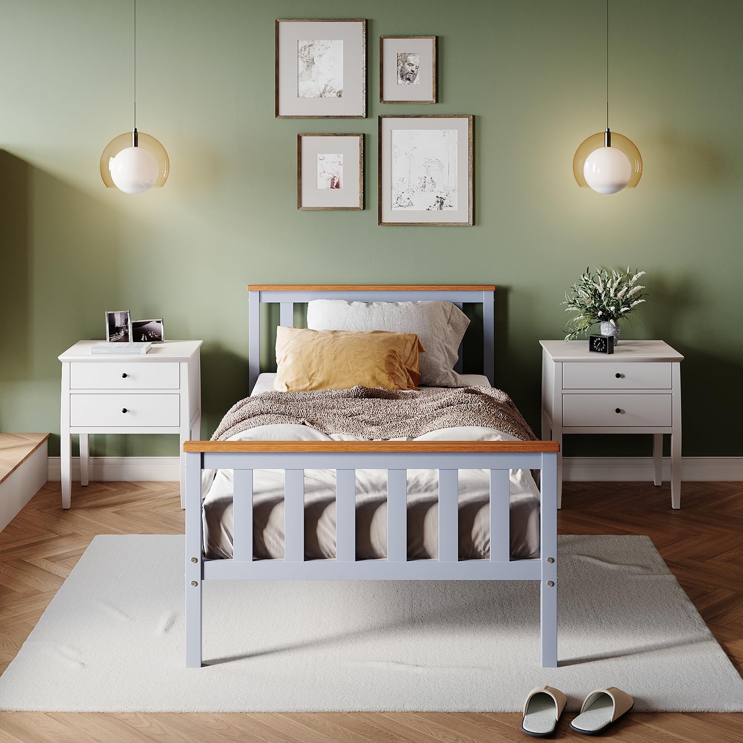 ZANOFIRA 3ft Single Bed Frame Solid Pine Wood Bed with Headboard and Footboard, Perfect For Adults Kids Teenagers Fitted Slats Strong Support Legs with Smooth Finish, Grey
