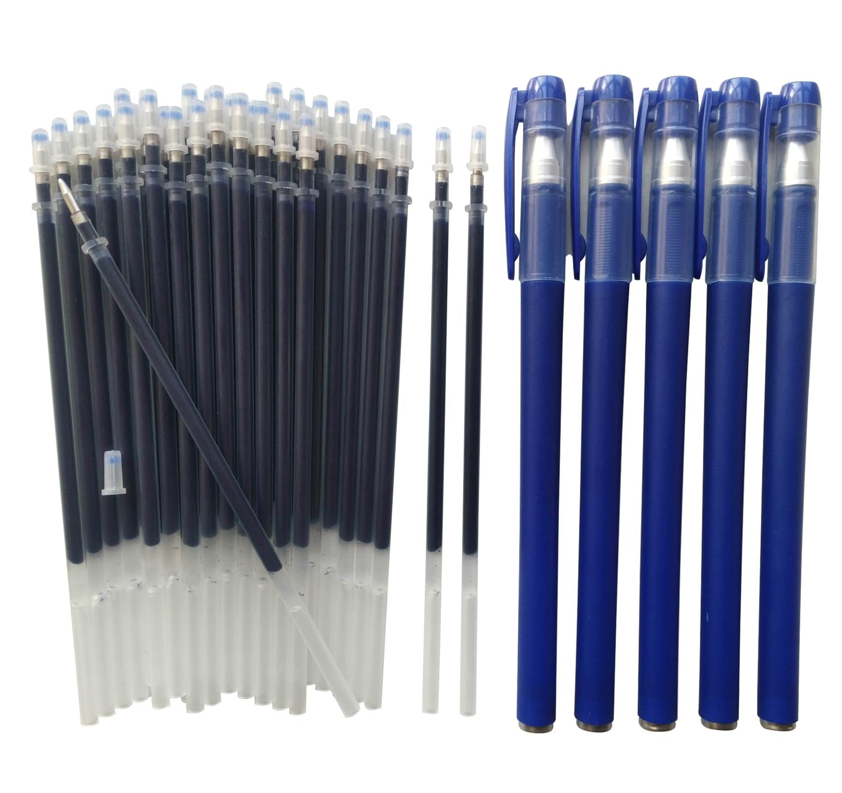 35 Pcs Gel Pens & Pen Refills,30 Blue Gel Pen Refills with 5 Ink Pens,0.5 mm Fine Point Ink Refills,Smooth Writing Pens for Office. (Blue)