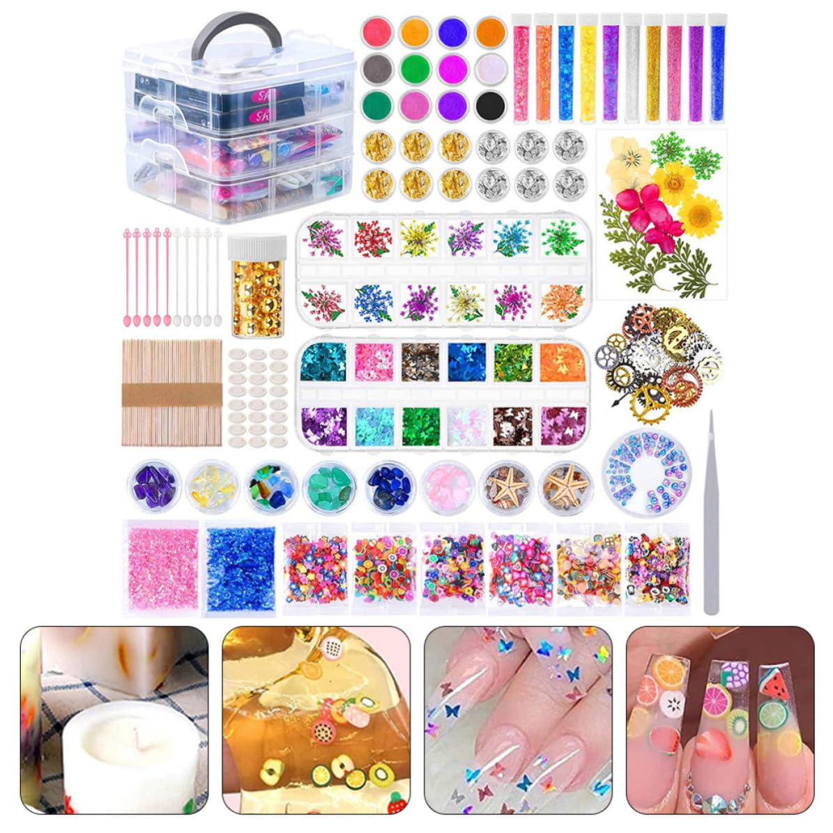 POPETPOP Kit per Resina e Fiori Secchi, Kit per Resina Cristallo Epossidica, Accessori per Fai da Te in Plastica, Legno, Acciaio Inox e Pasta Morbida, e Amanti dei Lavori Creativi