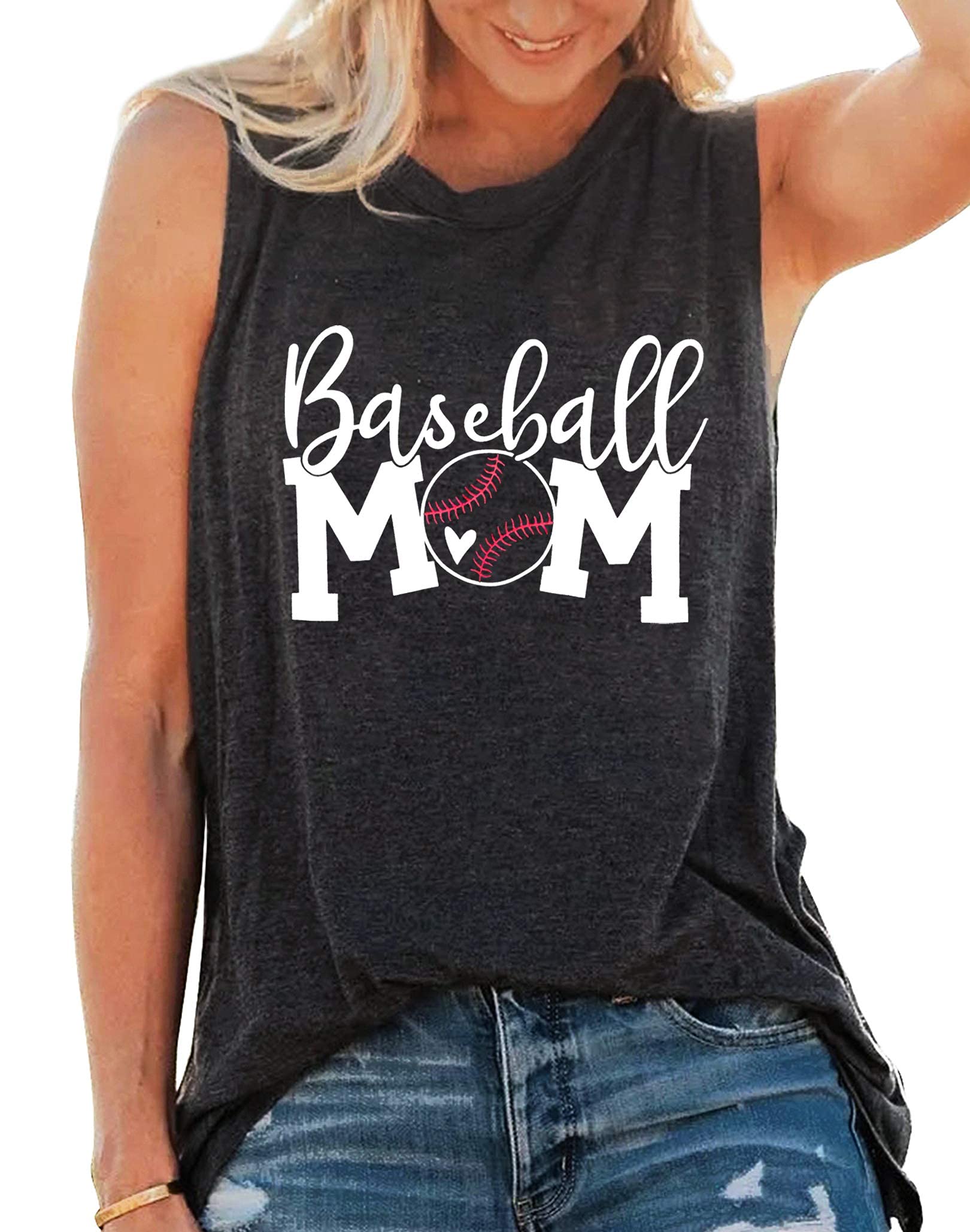 YI XIANG RANBaseball Mom Shirt Tank Tops Baseball Love Graphic Tee Shirts Women Summer Casual Loose Sleeveless Shirt