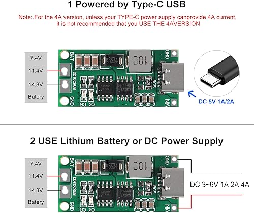 Miniatura 6 de ATNSINC Convertidor de impulso USB multicelda 2S 3S 4S Tipo-C a 8.4V 12.6V 16.8V Módulo de alimentación aumentador LiPo polímero LiPo Li-Ion
