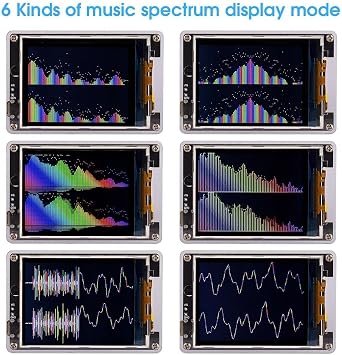 Music For Spectrum Visualizer Clock with Sound Level Metering MIC+LINE Input Support 6 Display Modes and 6 Brightness Levels for LCD