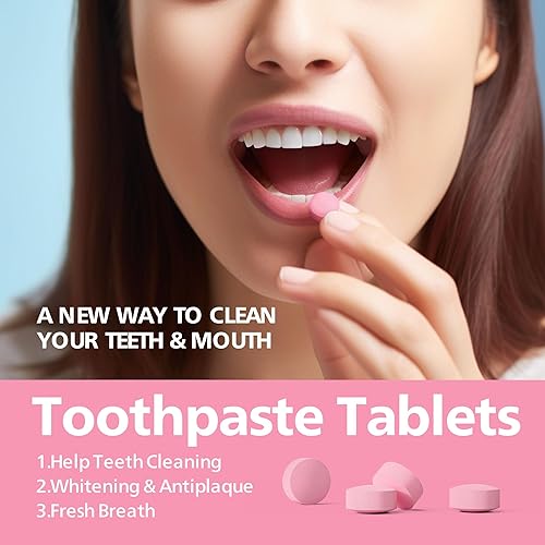 Miniatura 5 de APPTRIN Tabletas de pasta de dientes, paquete de 124 tabletas masticables para enjuague bucal para el cuidado de los dientes, pestañas blanqueadoras