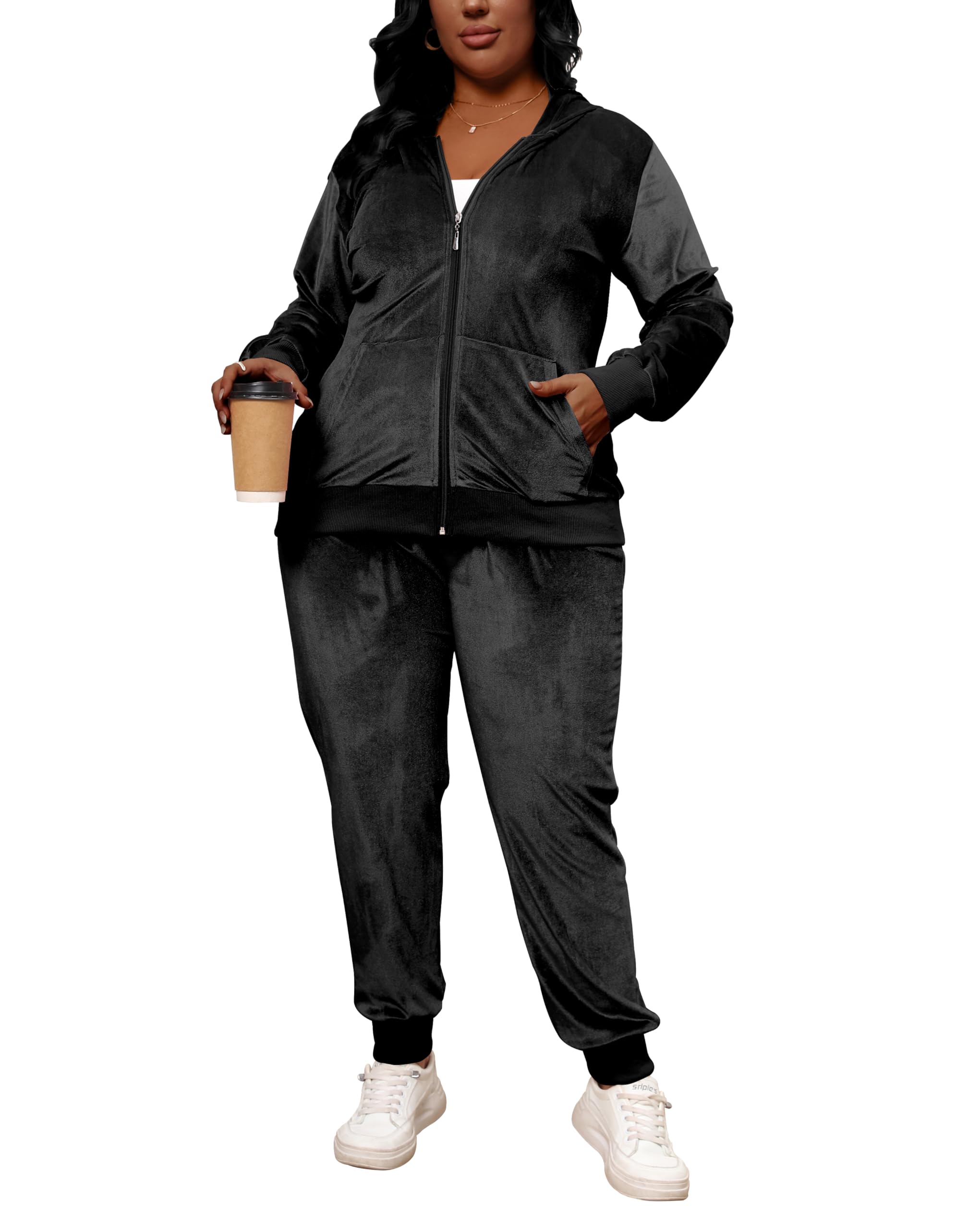 Tracksuit Sets Black Velour Tracksuit Plus Size Track Suit Plus
