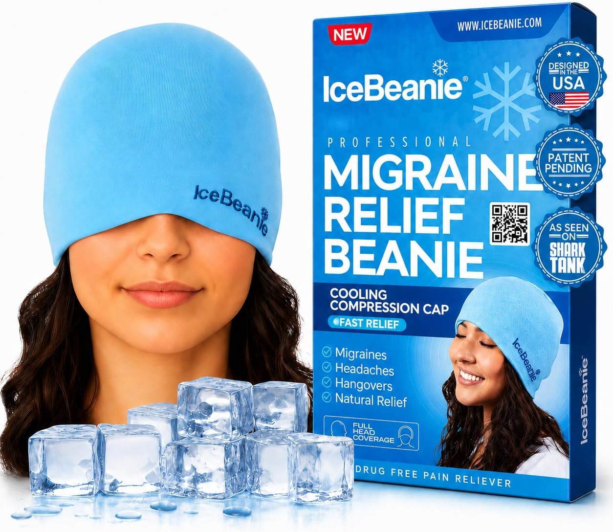 Migraine Relief Cap 2.0 - As Seen on Shark Tank - Advanced Headache Relief with Proprietary Gel-Tech for Extended Cooling - Great for Tension Headaches, Overexertion, Aches & Fever