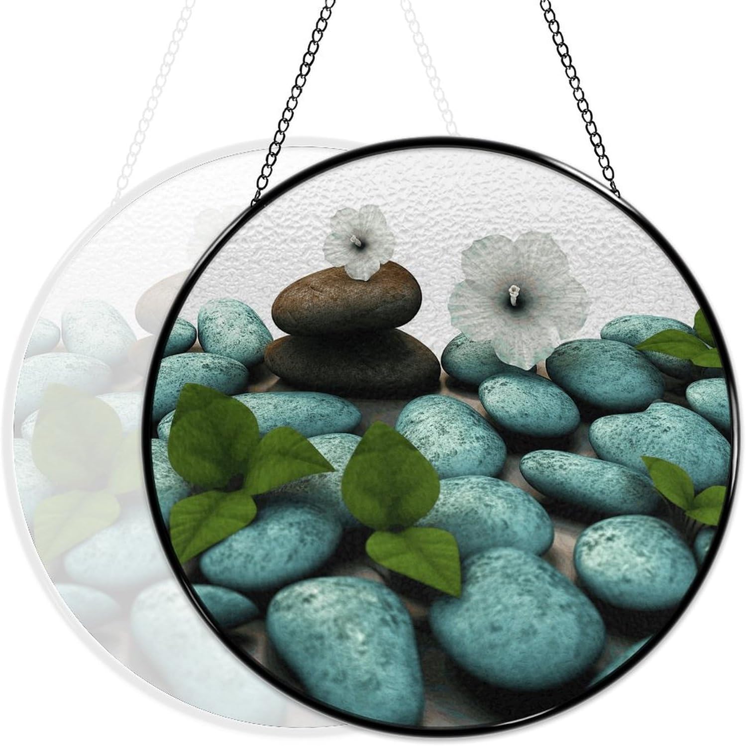 30x30cm Round Stained Glass Suncatcher for Window Hanging Decor with Chain