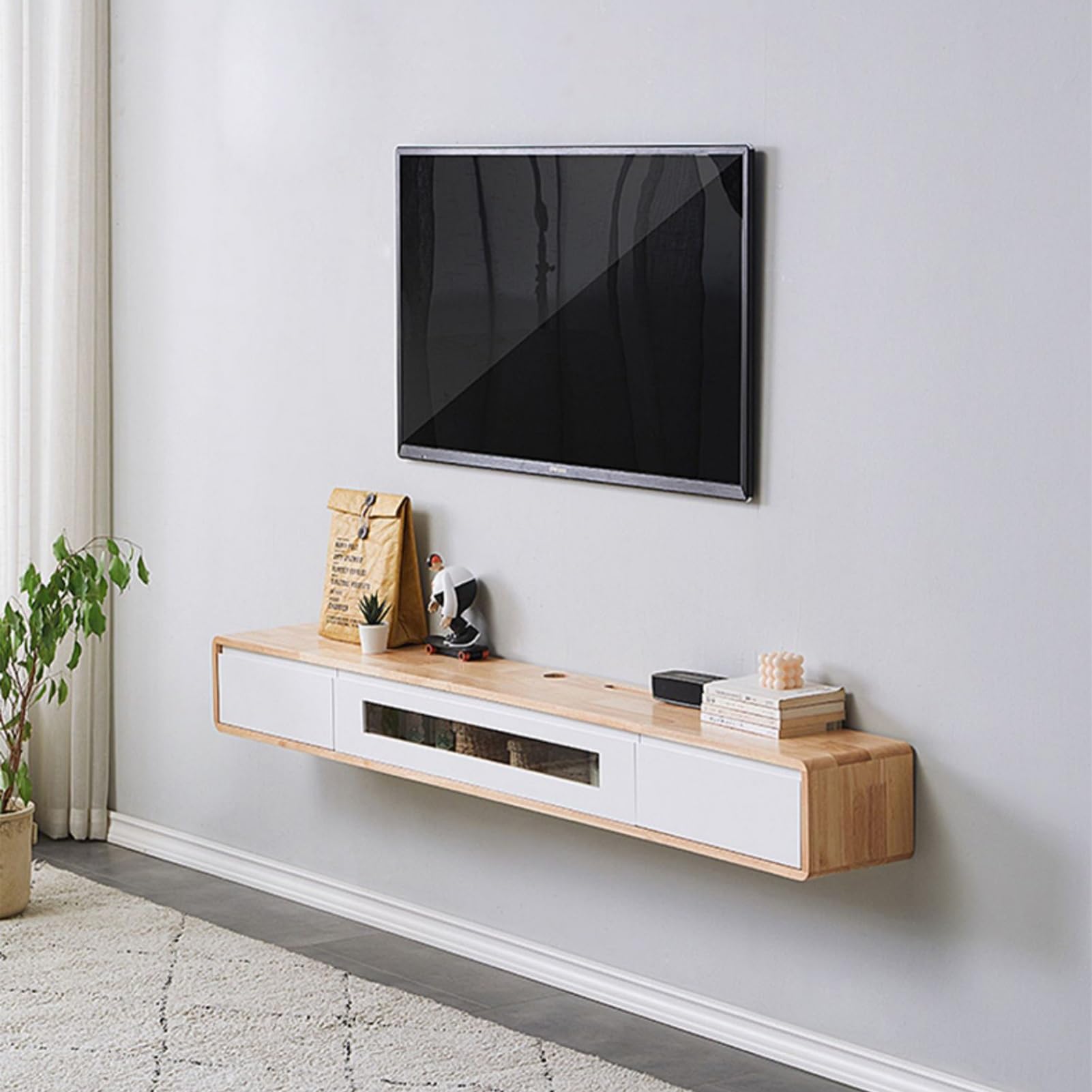 Schwebende TV-Konsole, Wandhalterung, Entertainment-Center, moderner TV-Ständer, Aufbewahrungsregal für Wohnzimmer (schwarz, 177,8 cm)