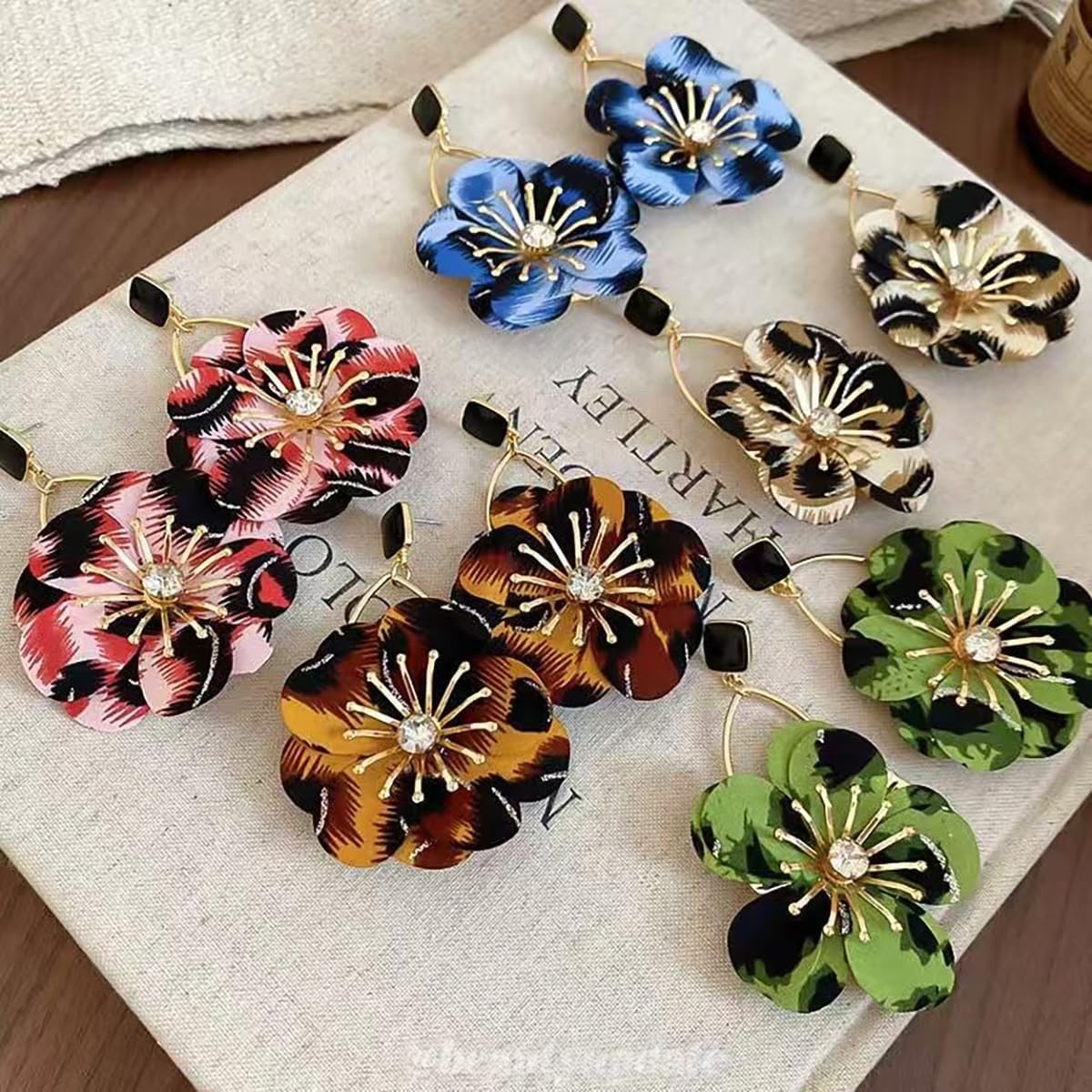 Vintage Flower Earring Colorful Leopard Dangle Earrings Fabric Flower Statement Earring Boho Print Petal Earrings Fashion Jewelry Accessories for Women - Image 8
