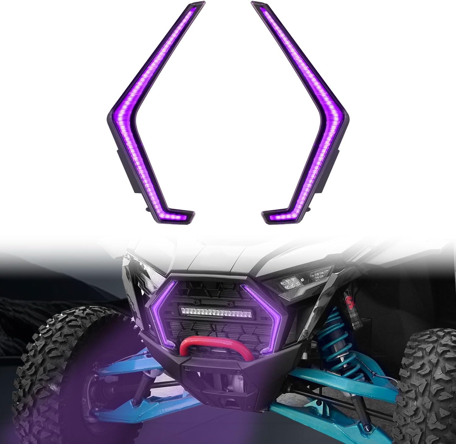 LED Grille Accent Fang Lights for Polaris RZR PRO XP/R/S 2025 2026+ Accessories, Waterproof Startup Animations Purple DRL Signature Lights Front Grill Lamps(1 Pair)