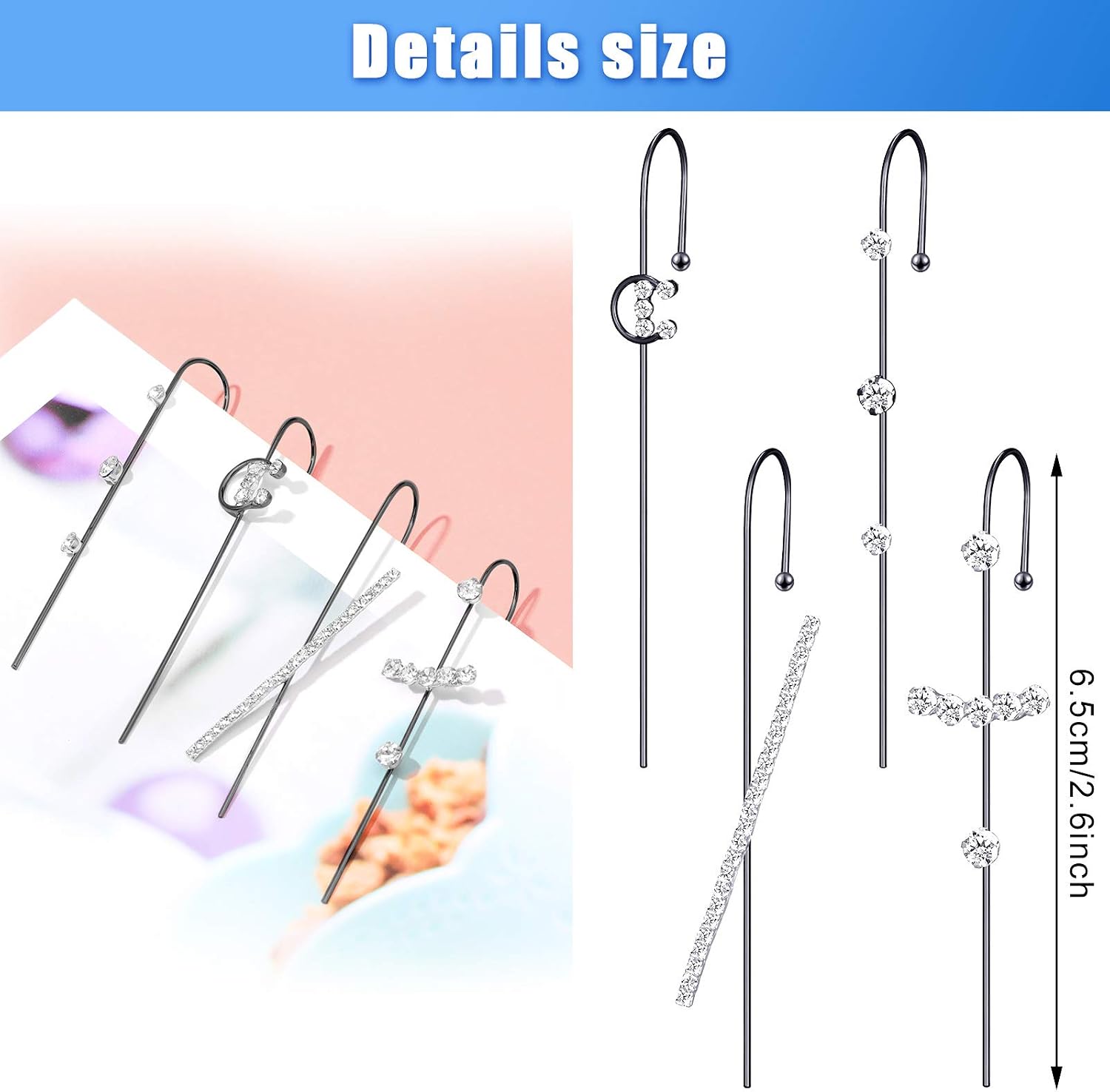 8 Pieces Ear Cuff Wrap Crawler Hook Earrings with Box Cubic Zirconia Ear Crawler Simple Cuff Earrings for Women Girls Chirstmas Birthday Valentines Day