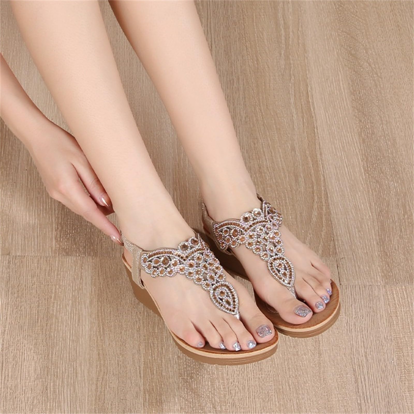 Sandalo Zeppa Donna Scarpe Eleganti Basse Sandali da donna nuovi estivi comodi e alla retrò stile etnico leggero spiaggia vacanza tacco elastico fondo Sandali Con Tacco Sandalo Estivo Elegante