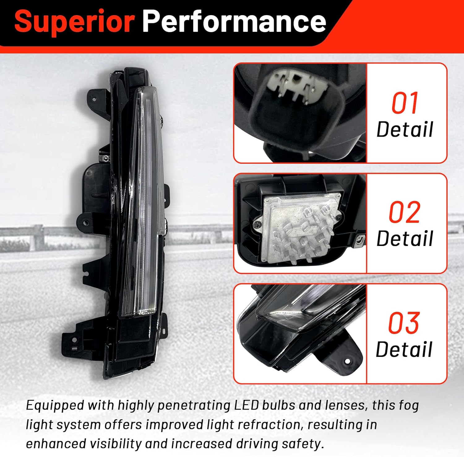 LED Left Fog Light Compatible with Cadillac Escalade 2021 2022 2023 2024 with LH Daytime Running Light Turn Signal Light DRL Lamp Replace# 85117442 GM2562121 (Left Driver Side)