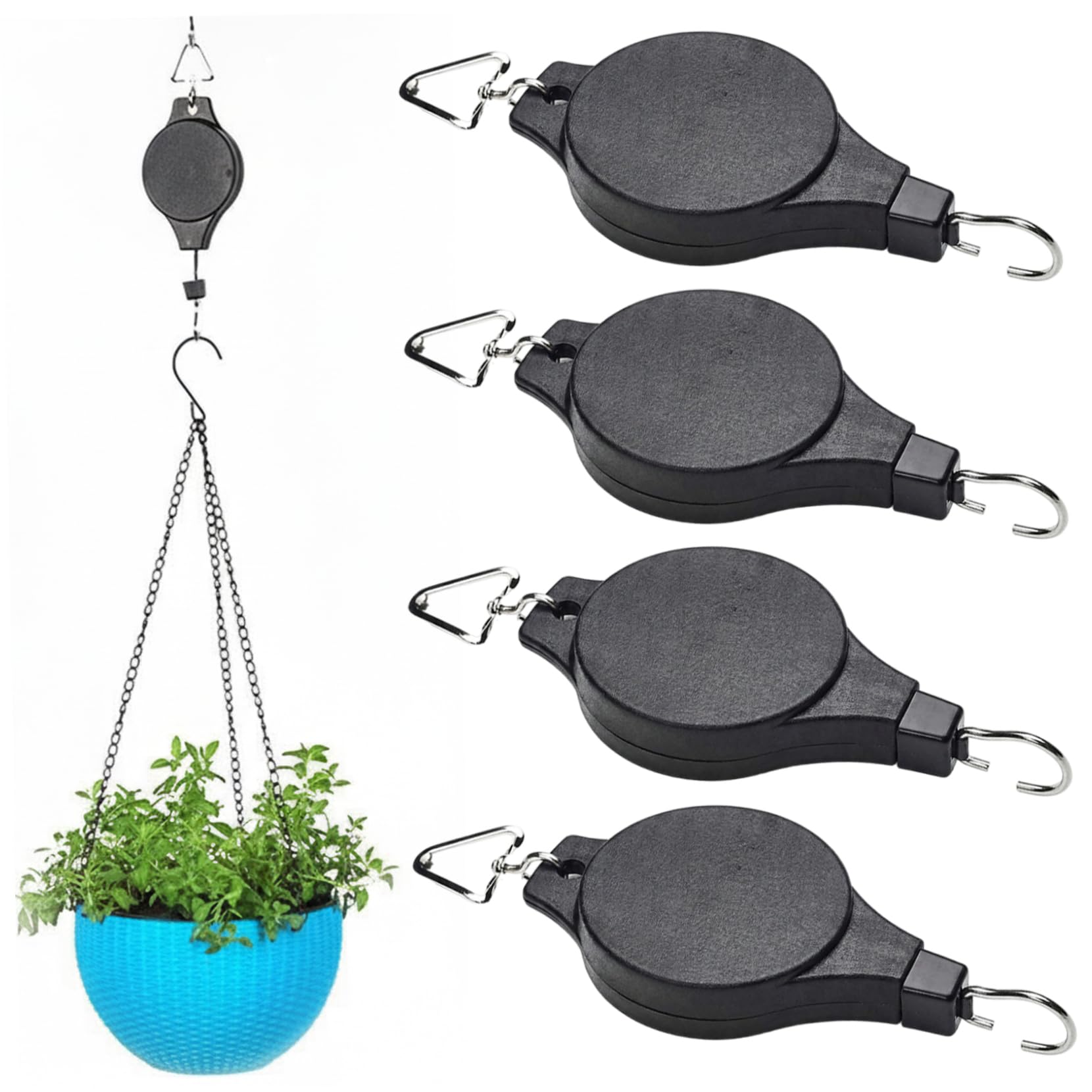 Plant Pulleys for Hanging Plants Heavy Duty 4PCS Plant Pulley Retractable Hanger Pull down Heavy Duty Hanging Hooks for Garden Baskets Pots and Birds Feeder
