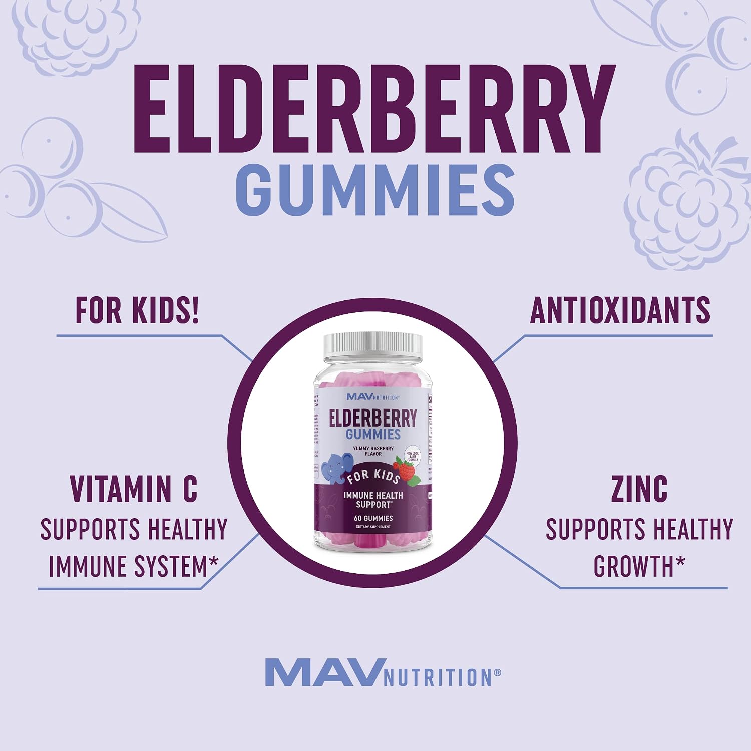 Elderberry Gummies for Kids 150mg with Vitamin C & Zinc for Healthy Immune Support | Designed for Ultimate Health & Wellness, NO Gluten, Non-GMO, Natural Flavors